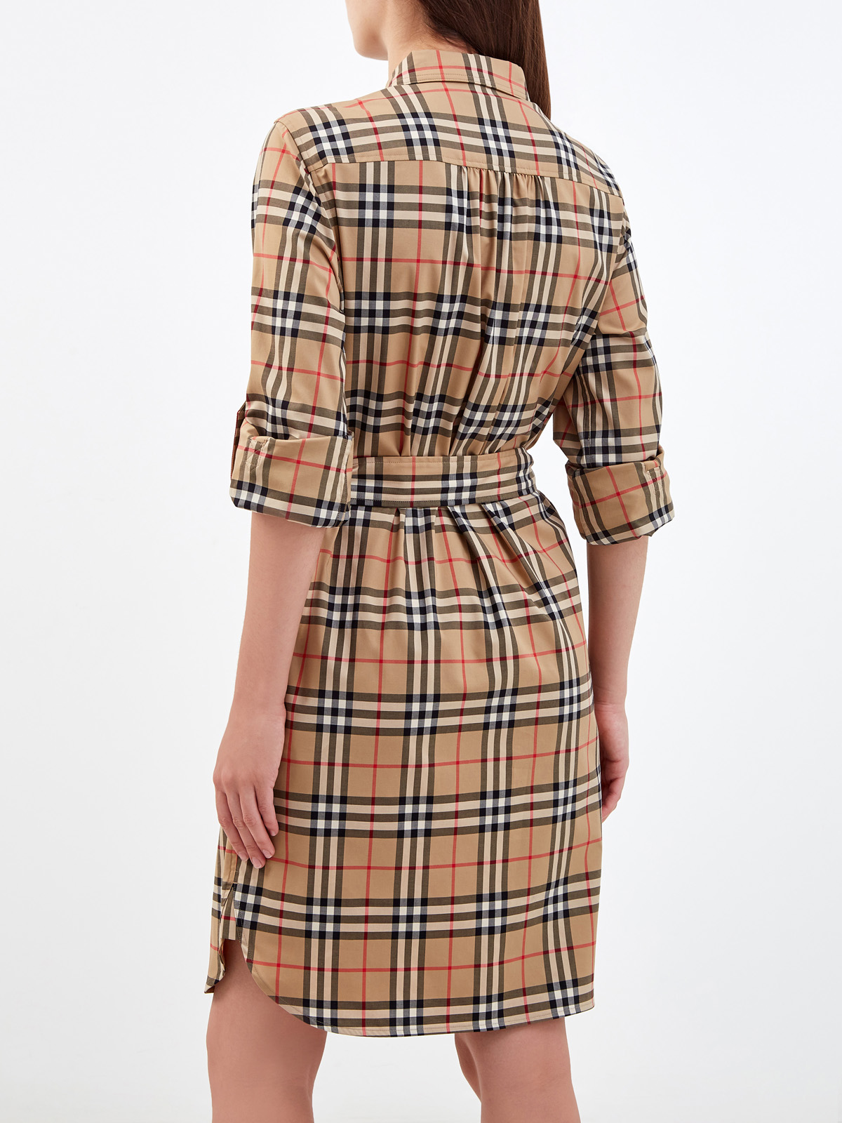 Приталенное платье-рубашка в клетку Vintage Check BURBERRY, цвет коричневый, размер S;L;XL - фото 4
