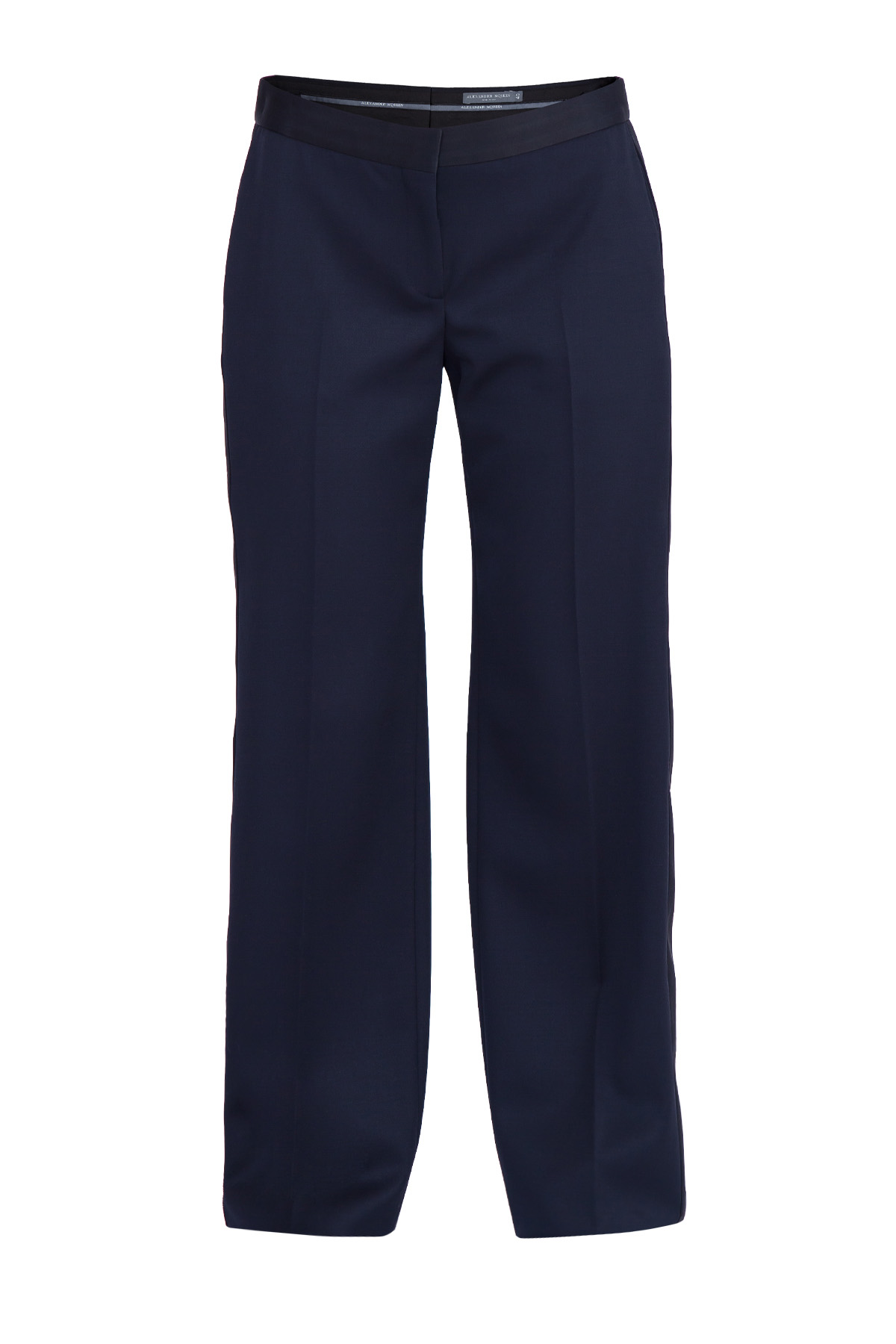 Широкие брюки из шерсти с отделкой деталей атласной тканью ALEXANDER MCQUEEN, цвет черный, размер 42;44 - фото 1