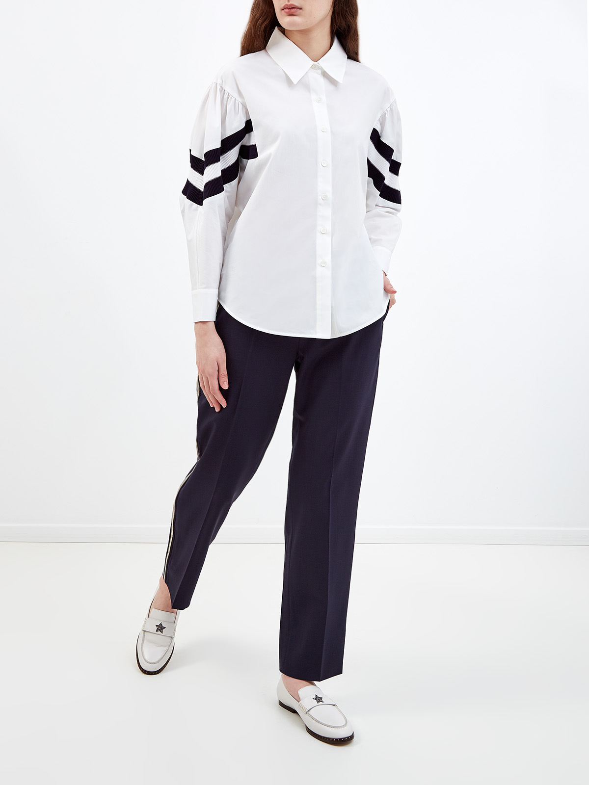Рубашка из хлопковой саржи с фактурными вставками LORENA ANTONIAZZI, цвет белый, размер 40;42;46;48;38 - фото 2
