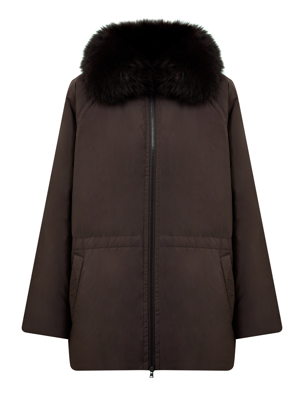 

Пуховая парка со съемным воротом из меха лисы, Коричневый, Пуховая парка со съемным воротом из меха лисы