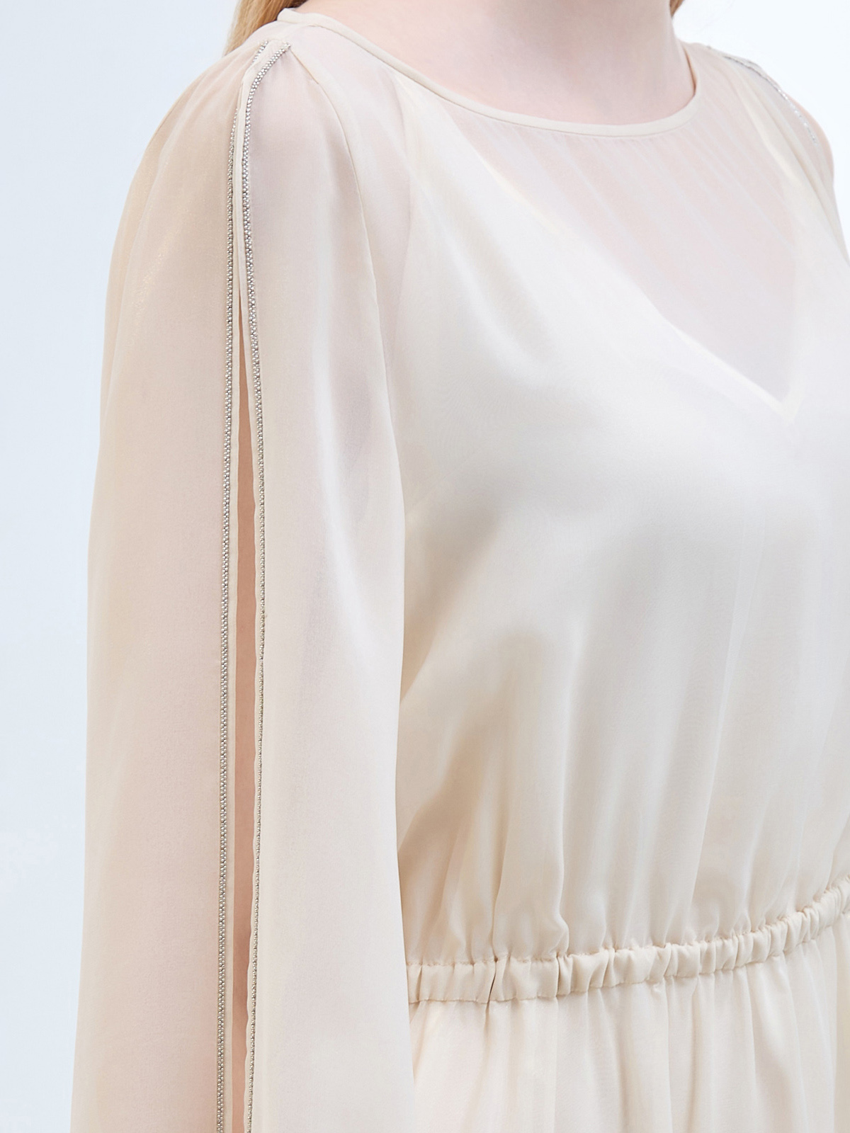 Шифоновое платье из коллекции Aurea с ювелирной окантовкой PESERICO, цвет бежевый, размер 46;48 - фото 3
