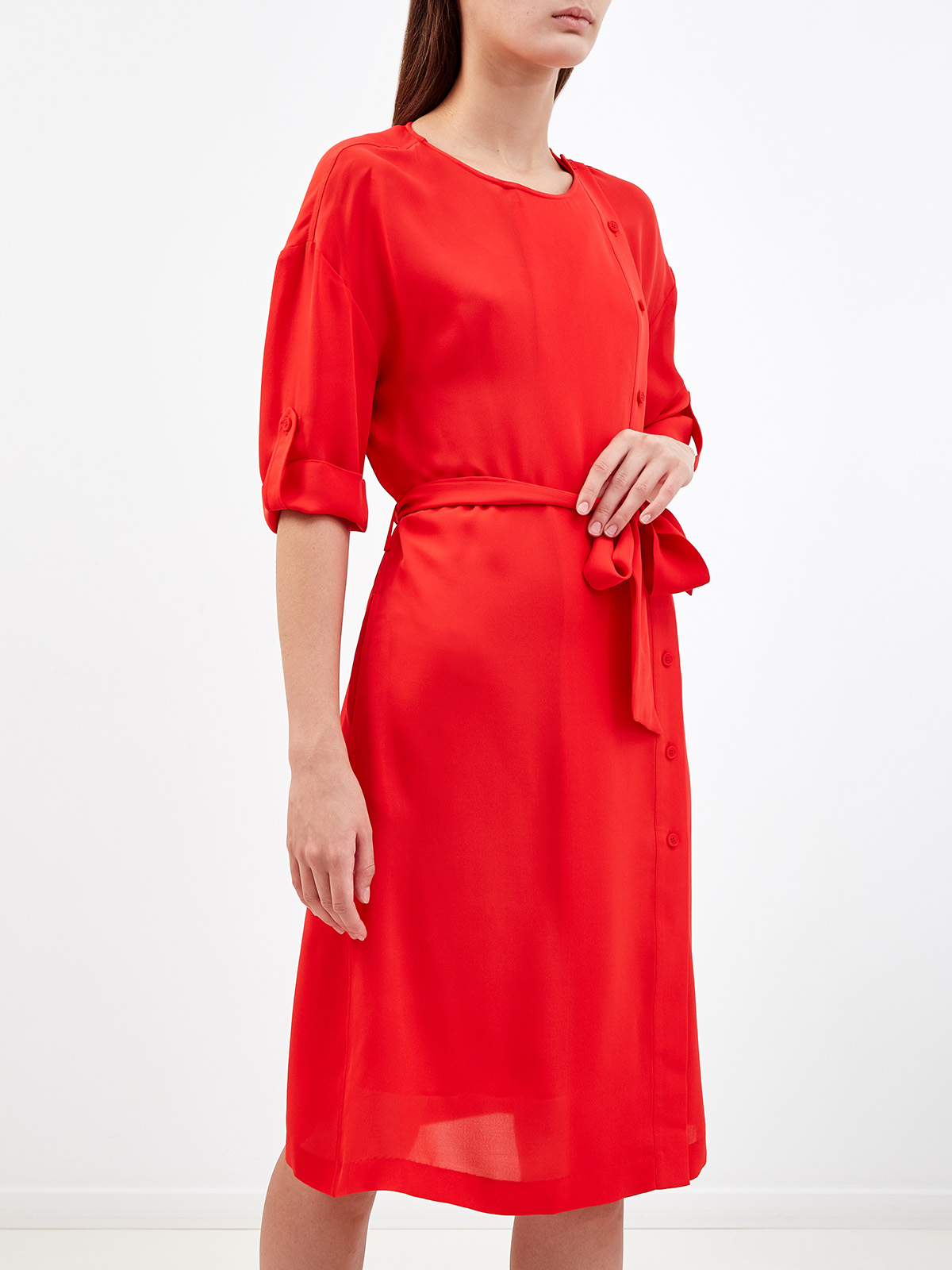 Яркое платье из шелка с поясом-лентой KARL LAGERFELD, цвет красный, размер M;XL;S - фото 3