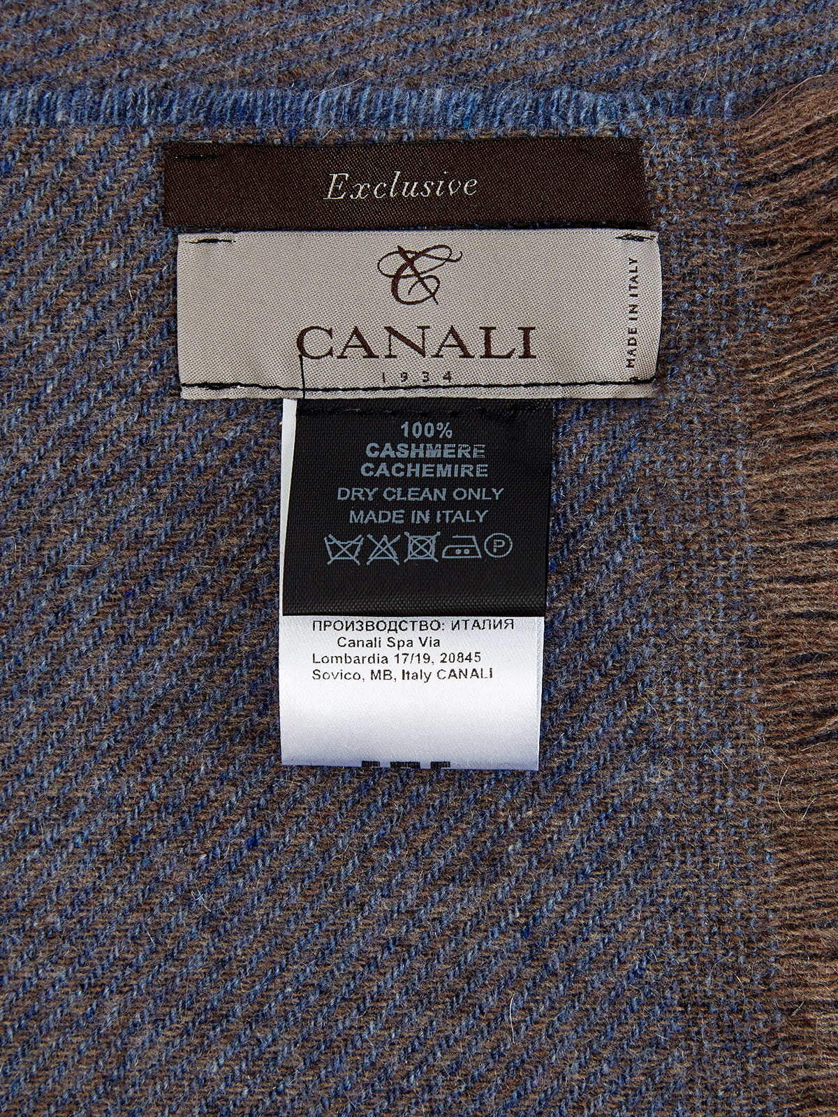 Кашемировый шарф ручной работы с логотипом CANALI, цвет серый, размер 41.5;45 - фото 3