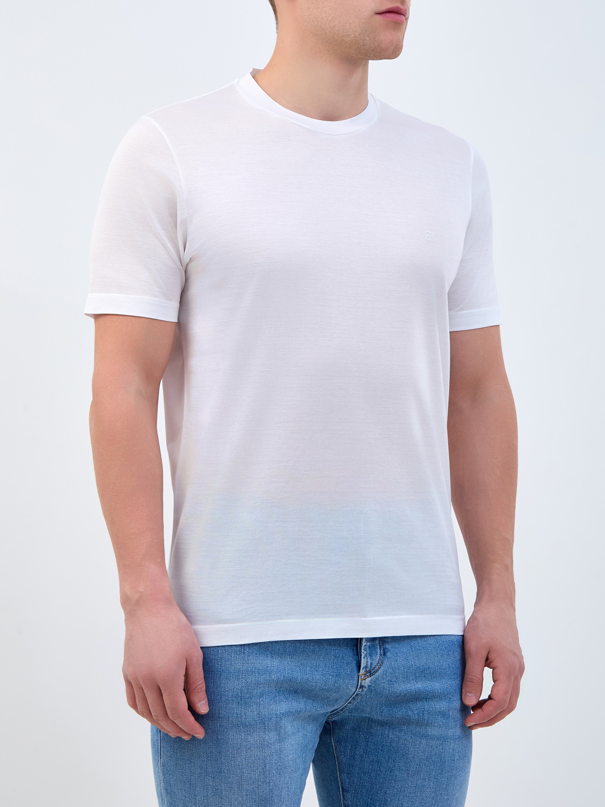 Базовая футболка из хлопка с вышитым логотипом в тон BERTOLO, цвет белый, размер 48;50;52;54;56 - фото 3