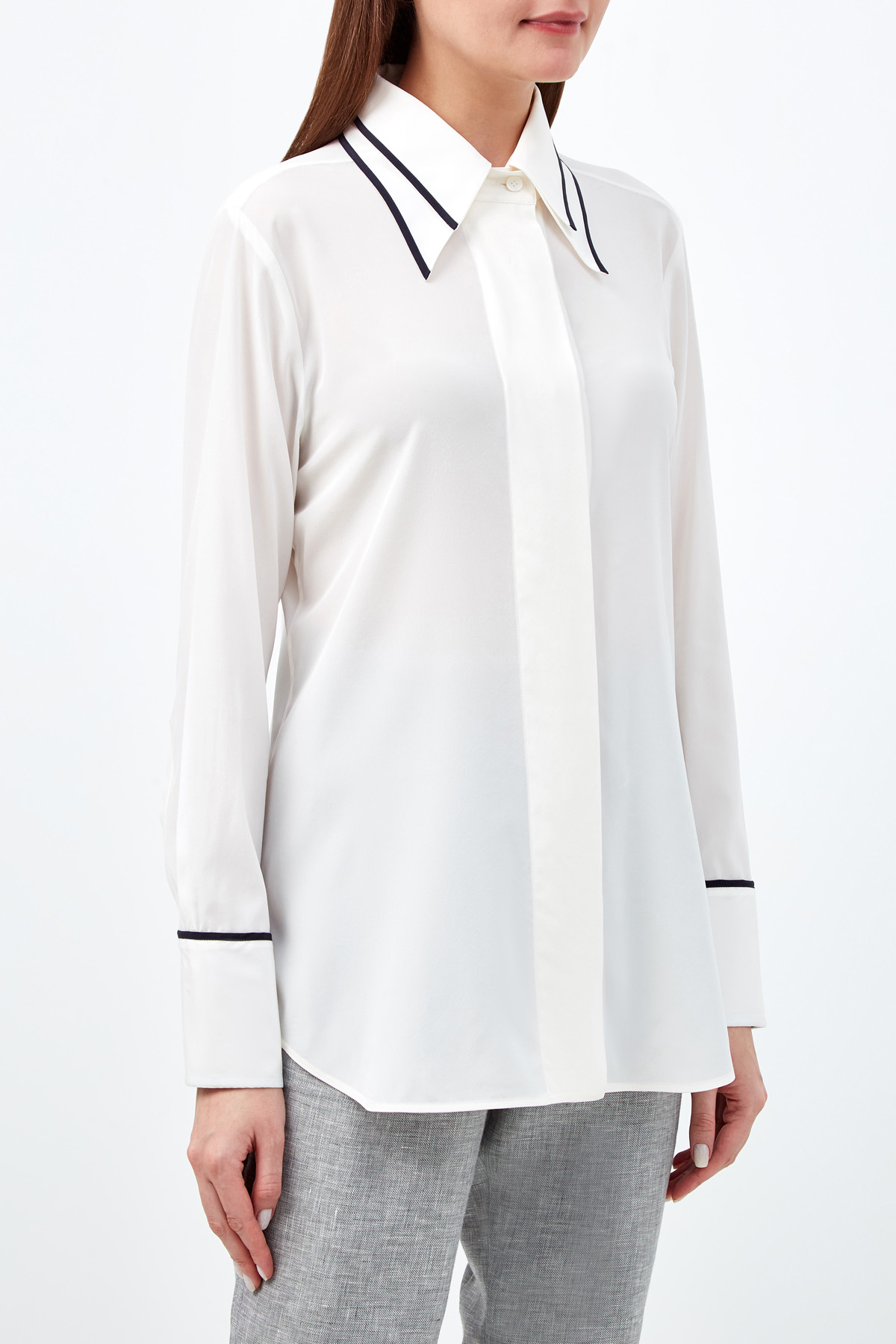 Шелковая блуза со съемным воротником LORENA ANTONIAZZI, цвет белый, размер 44;40 - фото 3
