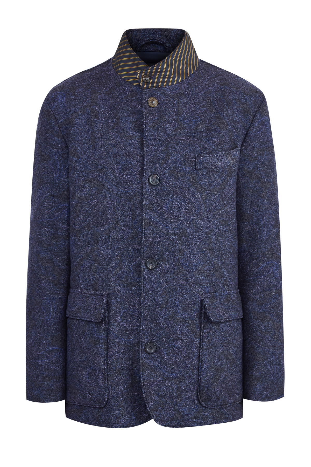 Укороченное шерстяное пальто с воротником-стойкой ETRO, цвет синий, размер 48;50;52;54 - фото 1