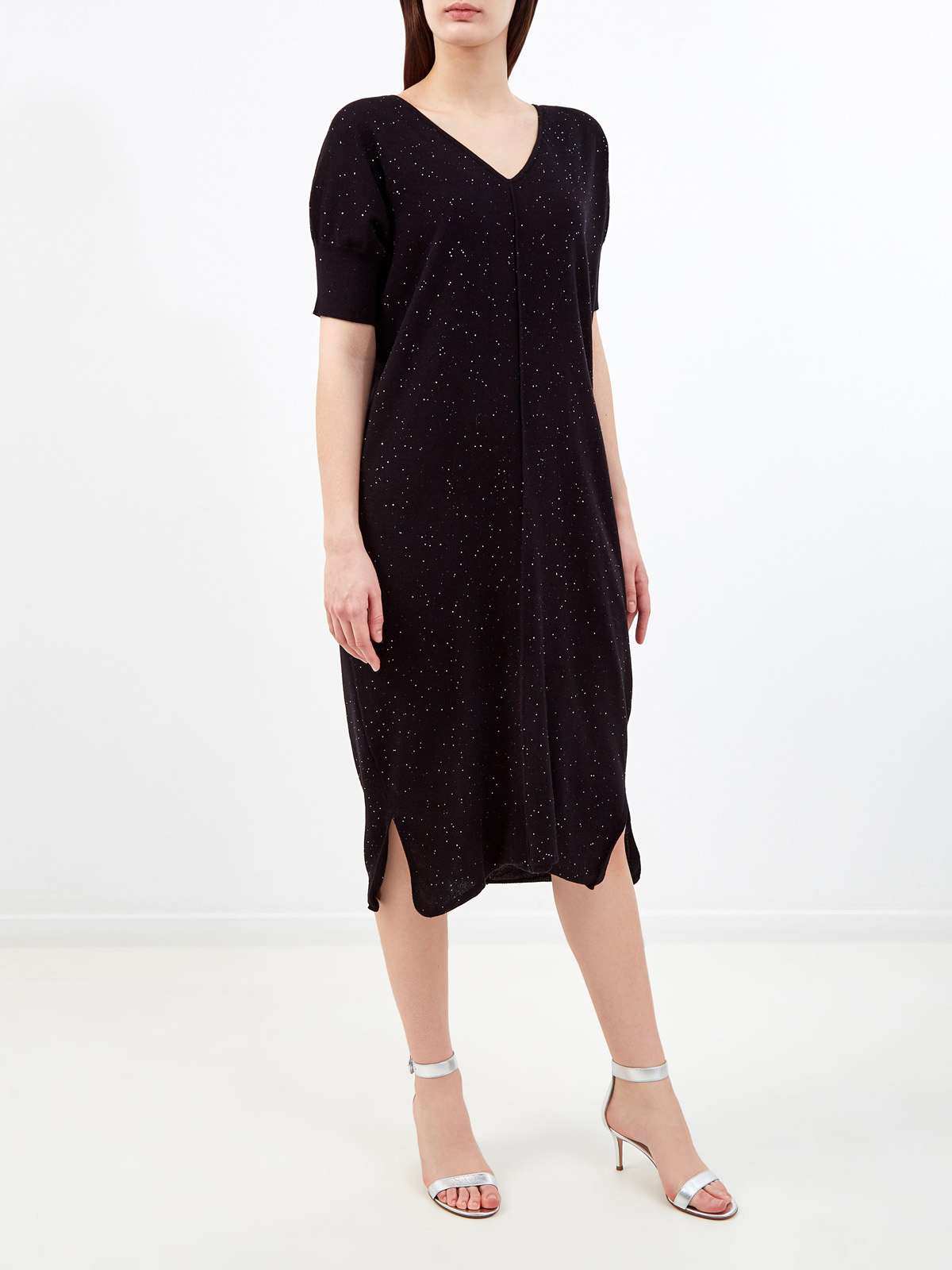 Платье-миди из тонкой хлопковой пряжи с мерцающими пайетками RE VERA, цвет черный, размер S - фото 3