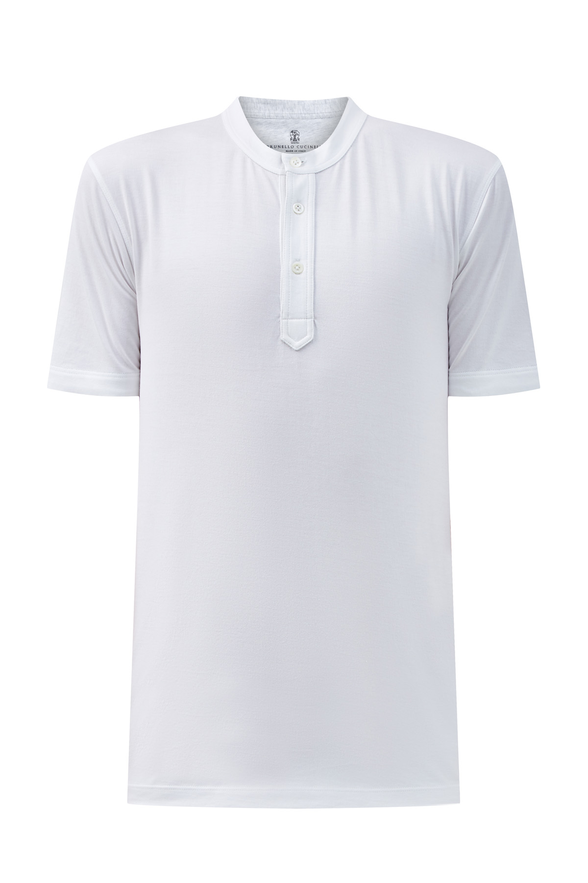 Белая футболка из хлопка с воротом хенли BRUNELLO CUCINELLI, цвет белый, размер 54;56;48 - фото 1