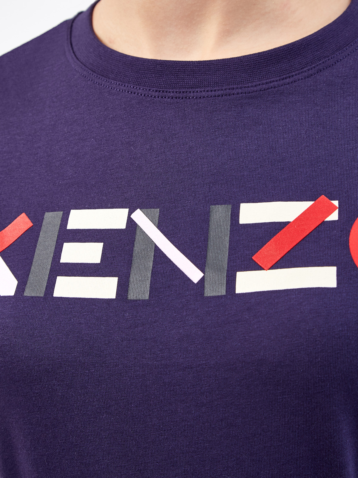 Однотонная футболка из натурального хлопка с принтом KENZO, цвет синий, размер M;L;S - фото 5
