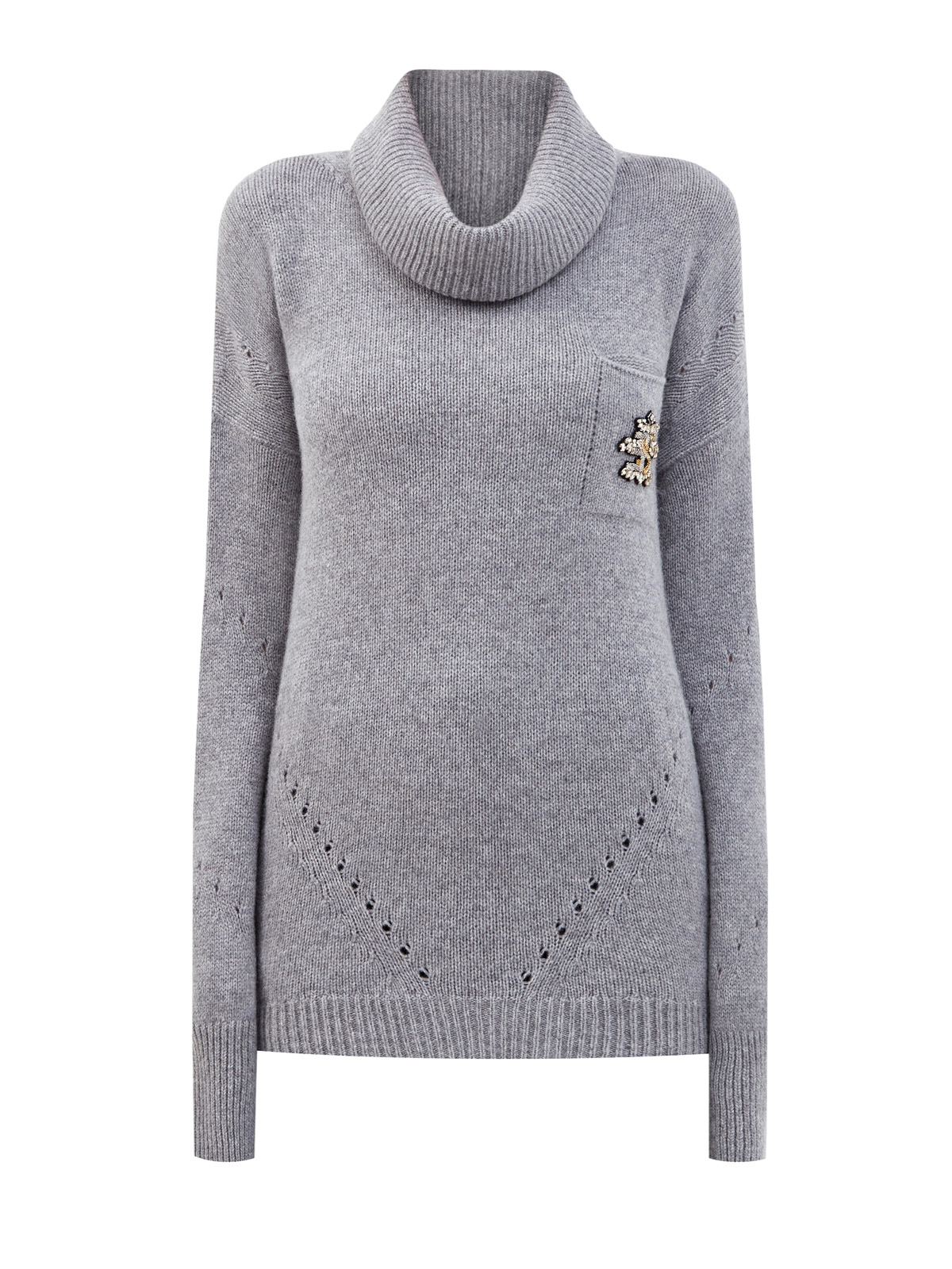 Удлиненный свитер из пряжи на основе шерсти и кашемира ERMANNO SCERVINO, цвет серый, размер 38;40;42 - фото 1