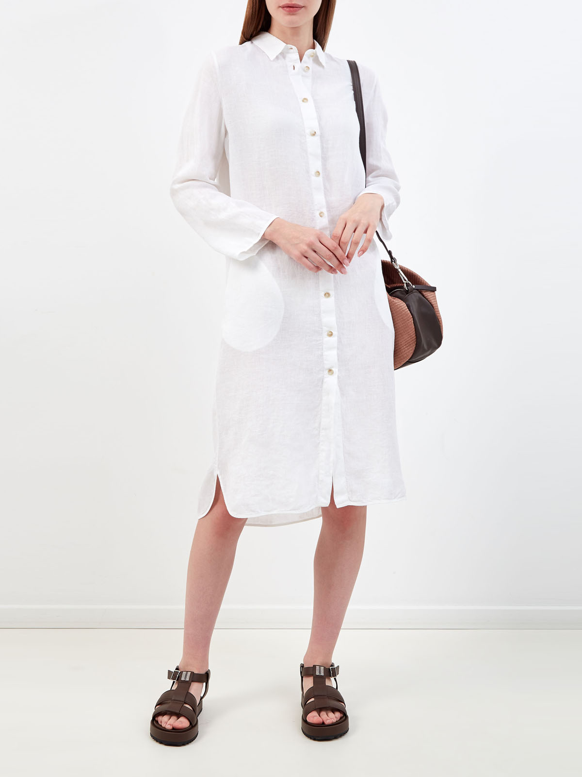 Льняное платье-рубашка с карманами и французским воротом GRAN SASSO, цвет белый, размер 44;46;48;40 - фото 2