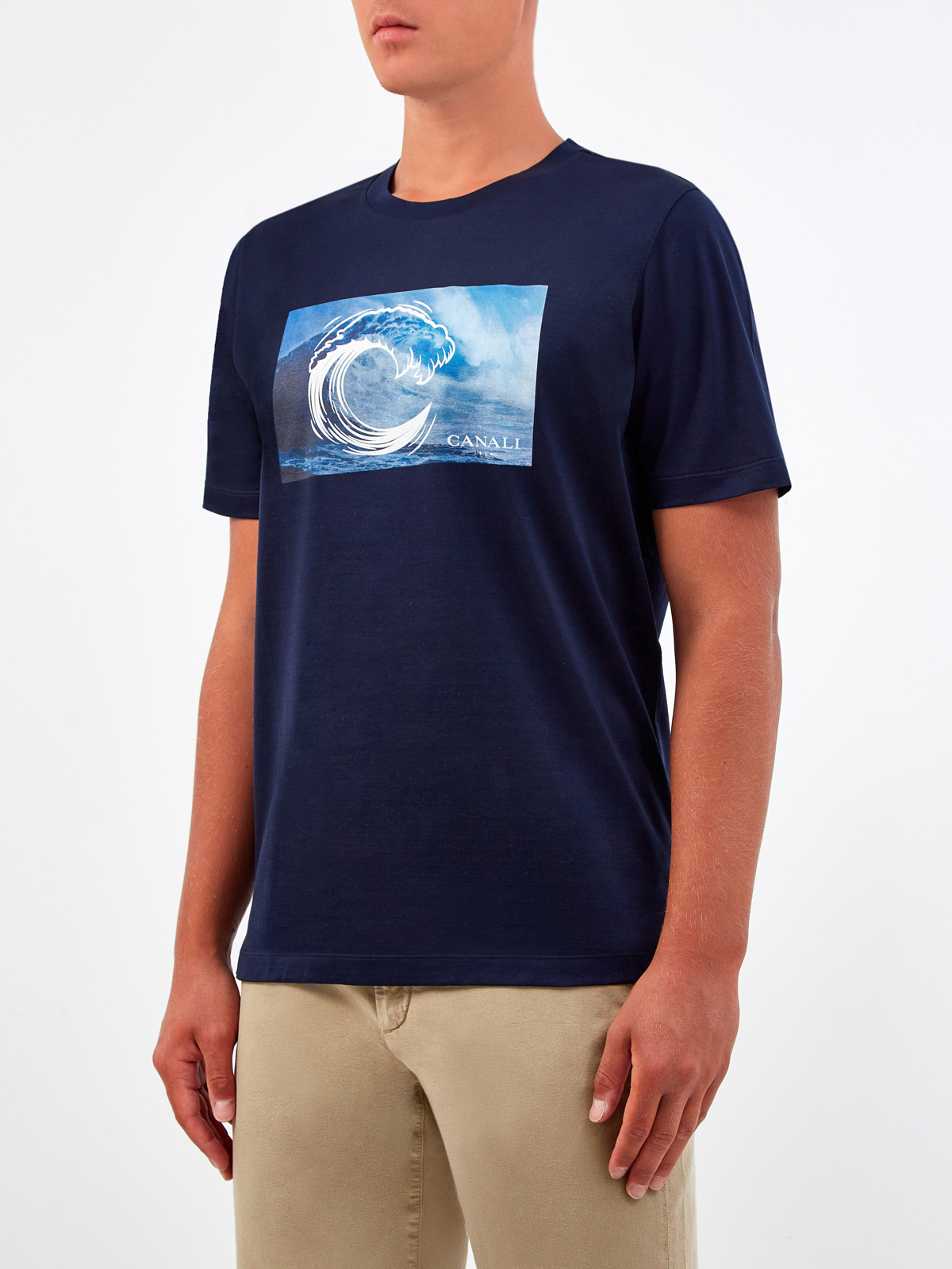 Хлопковая футболка с принтом в технике горячей печати CANALI, цвет синий, размер 56;58;60;50;52;54 - фото 3