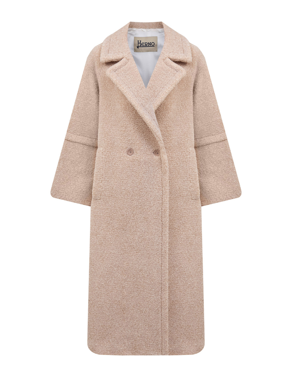 

Двубортное пальто из ткани букле с широкими лацканами, Бежевый, Двубортное пальто из ткани букле с широкими лацканами