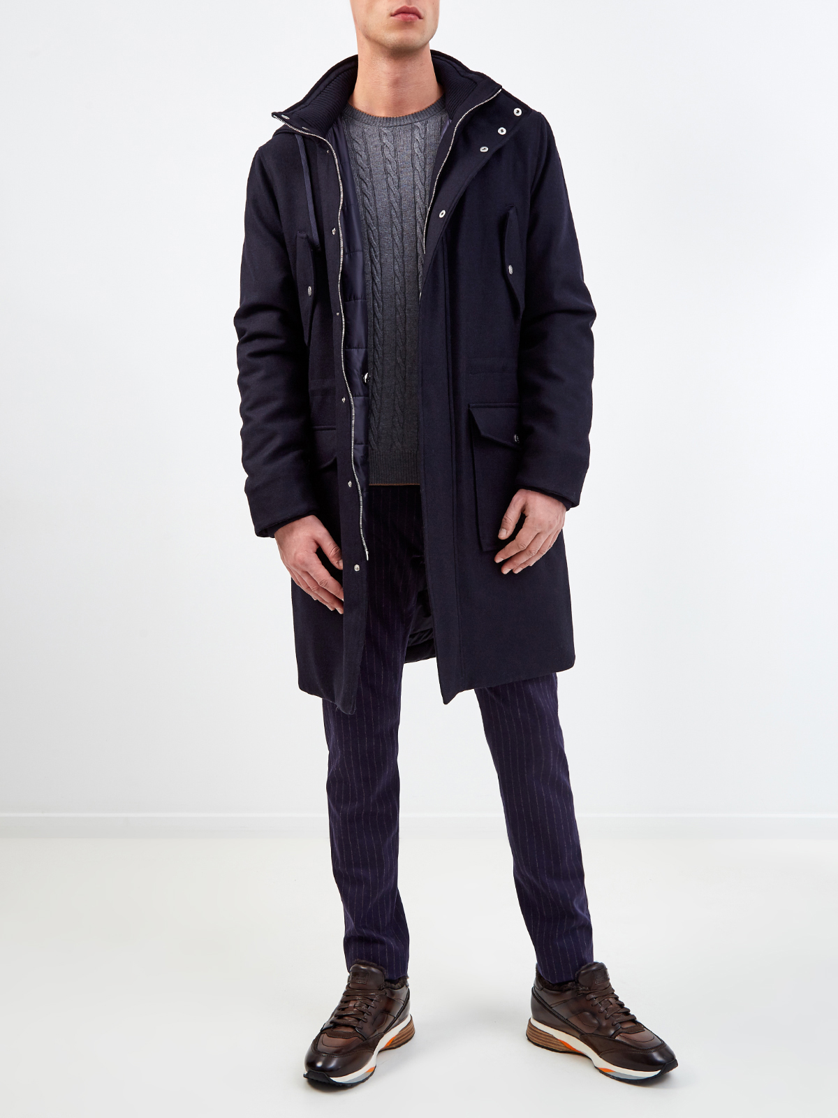 Пальто в стиле casual из шерстяного габардина и кашемира ELEVENTY, цвет синий, размер 50;52 - фото 2