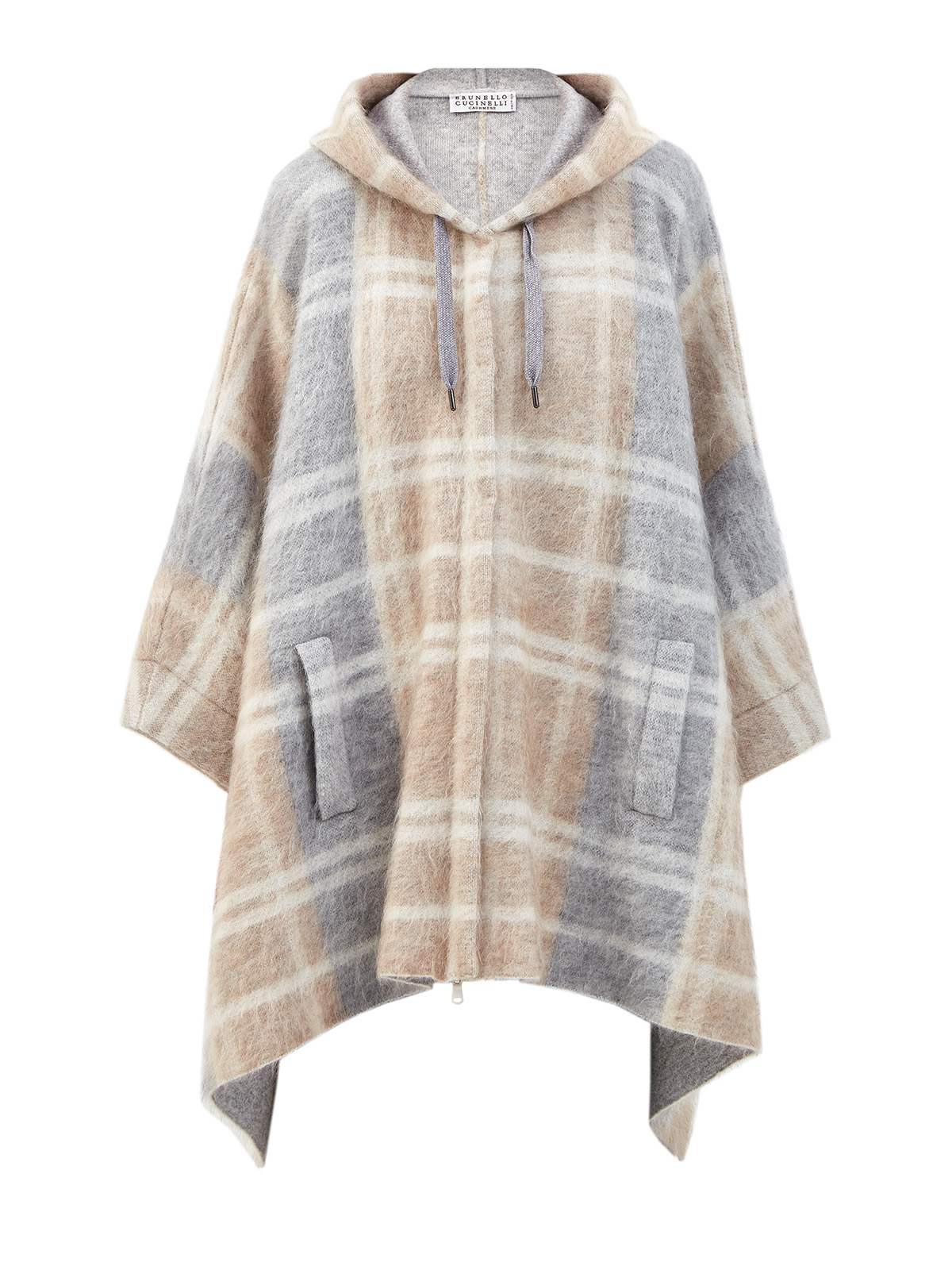 

Укороченное пальто-пончо ручной работы в клетку тартан, Бежевый, Укороченное пальто-пончо ручной работы в клетку тартан