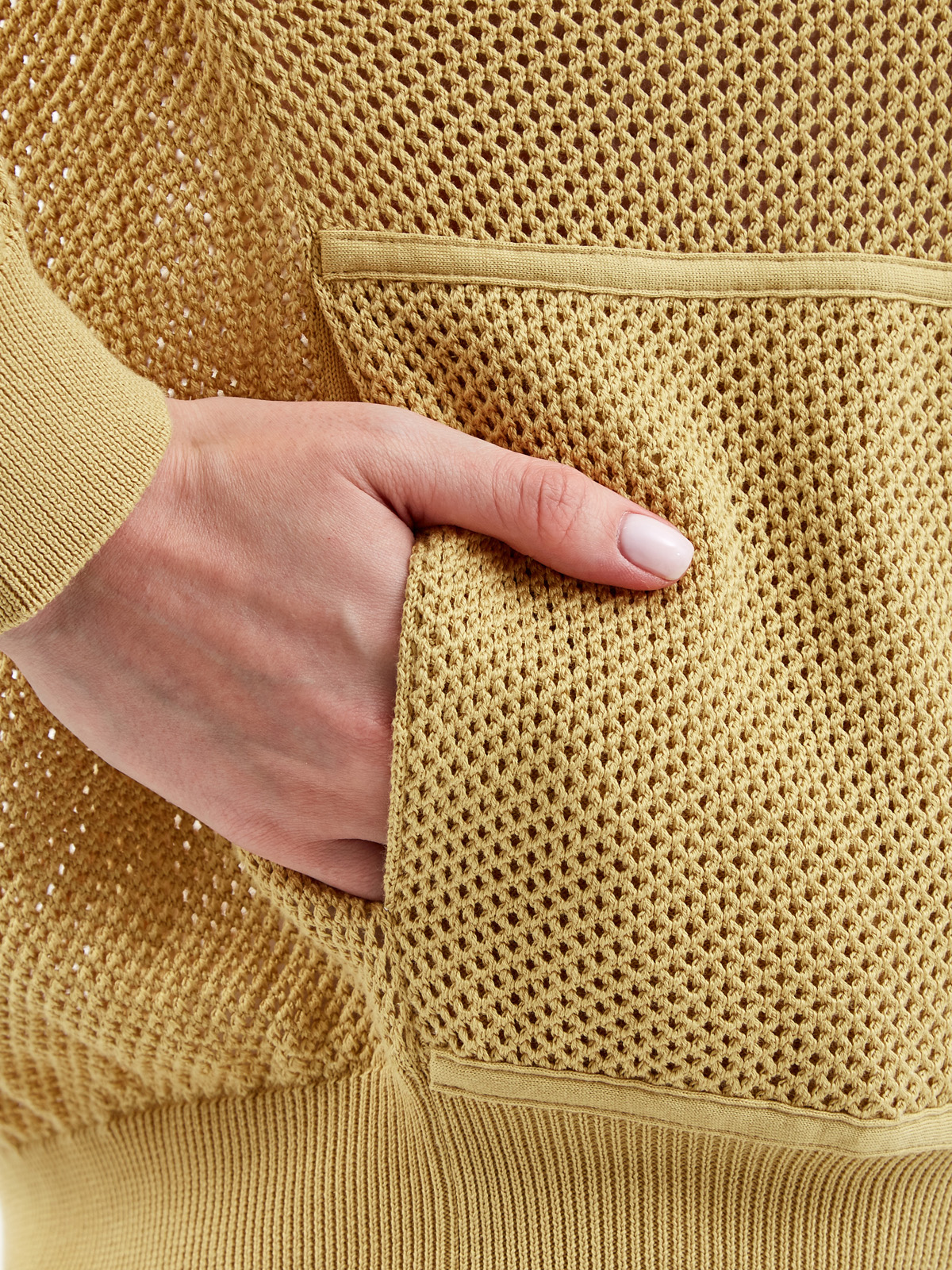 Пуловер из хлопковой пряжи узорной вязки с ювелирной цепочкой Мониль BRUNELLO CUCINELLI, цвет желтый, размер 44;42 - фото 5