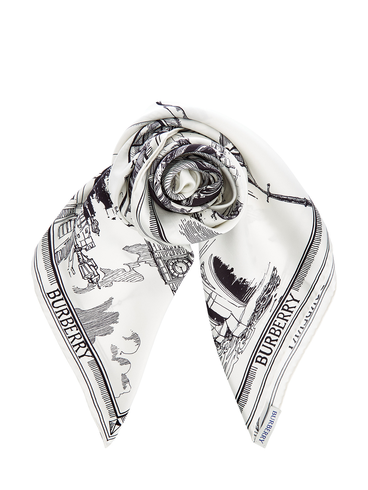 

Платок из шелкового твила с принтом London Landmarks, Белый, Платок из шелкового твила с принтом London Landmarks