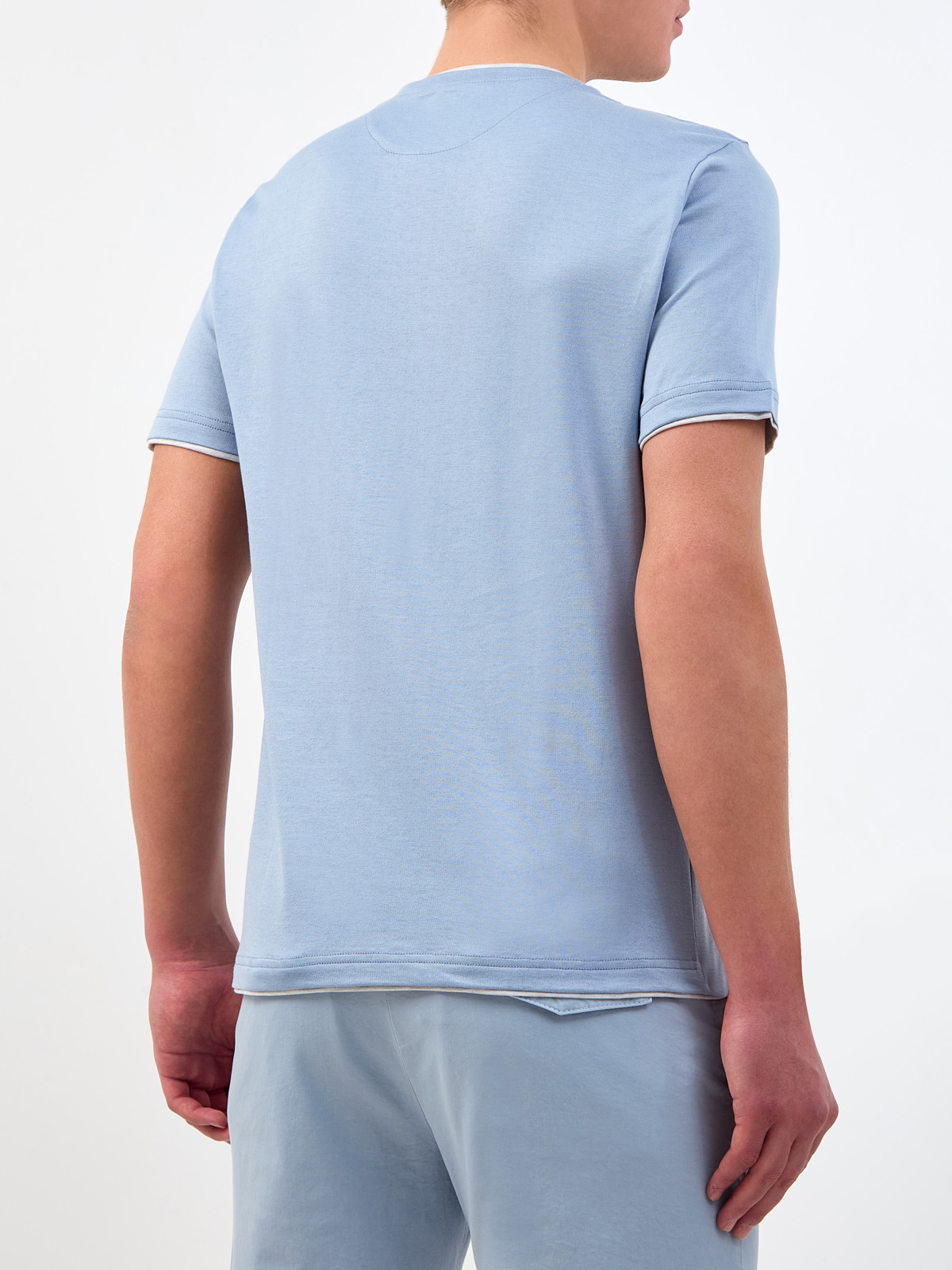 Хлопковая футболка с V-образным вырезом и контрастной окантовкой ELEVENTY, цвет голубой, размер 48;52 - фото 4