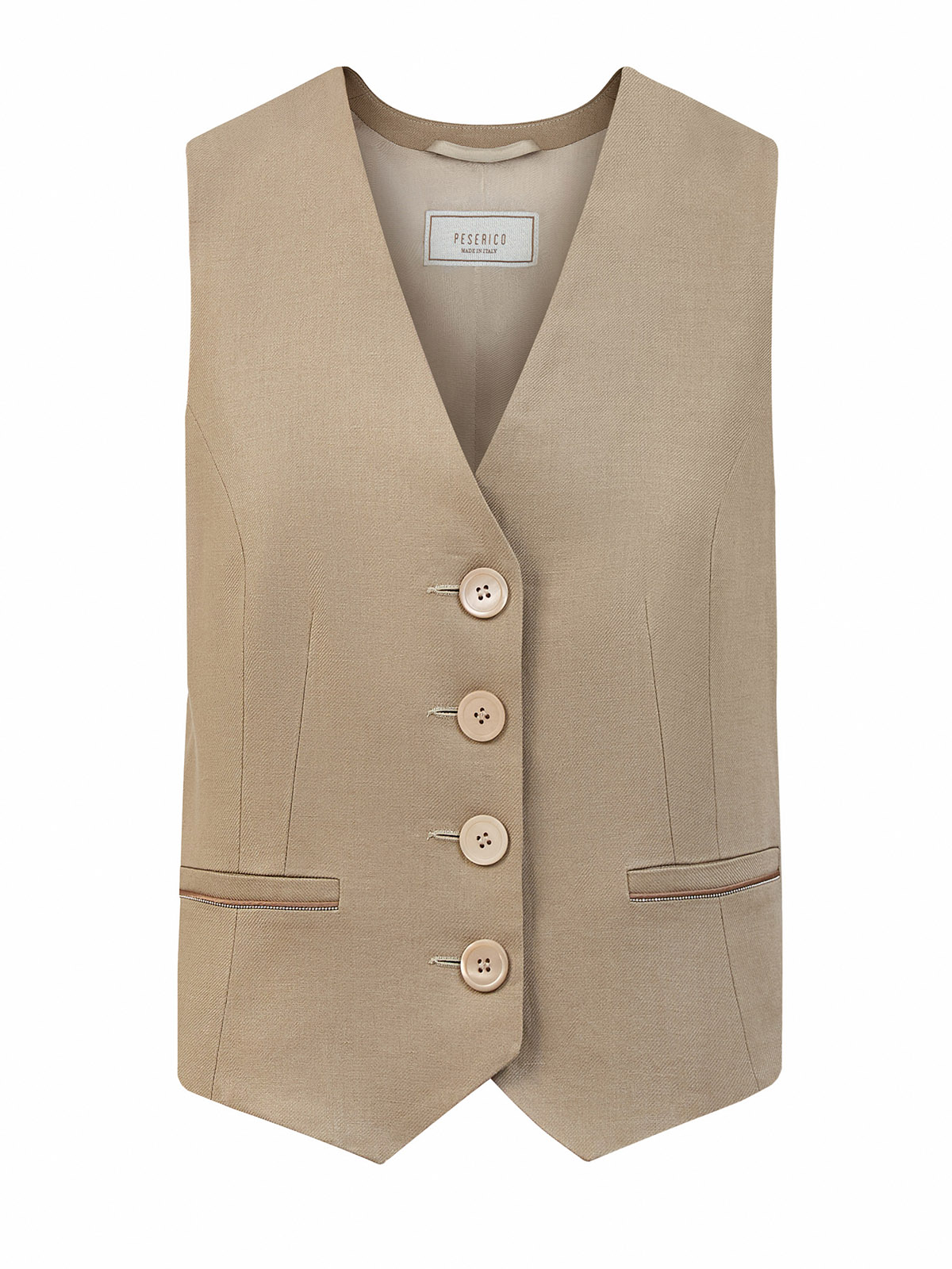 

Льняной жилет с V-образным вырезом и деталью Punto Luce, Бежевый, Льняной жилет с V-образным вырезом и деталью Punto Luce