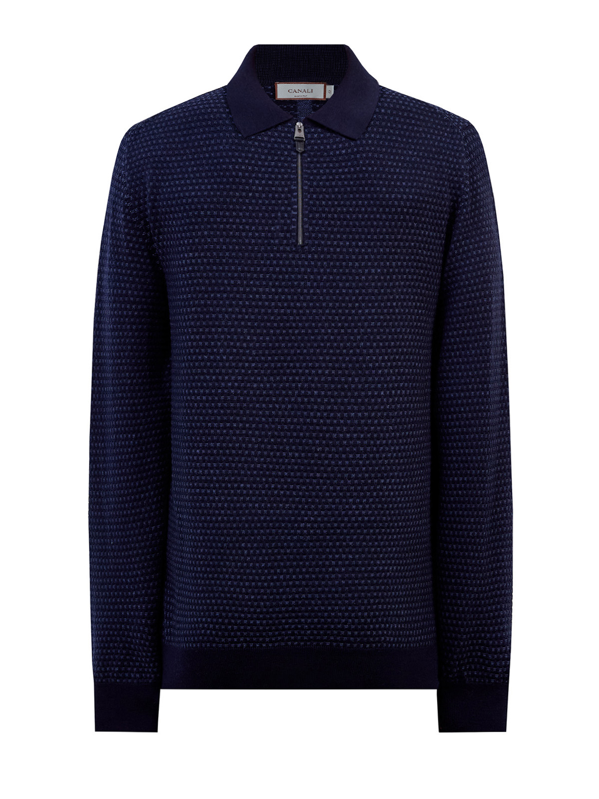 

Джемпер-поло с вязаным узором и пуллером из кожи, Синий, Джемпер-поло с вязаным узором и пуллером из кожи