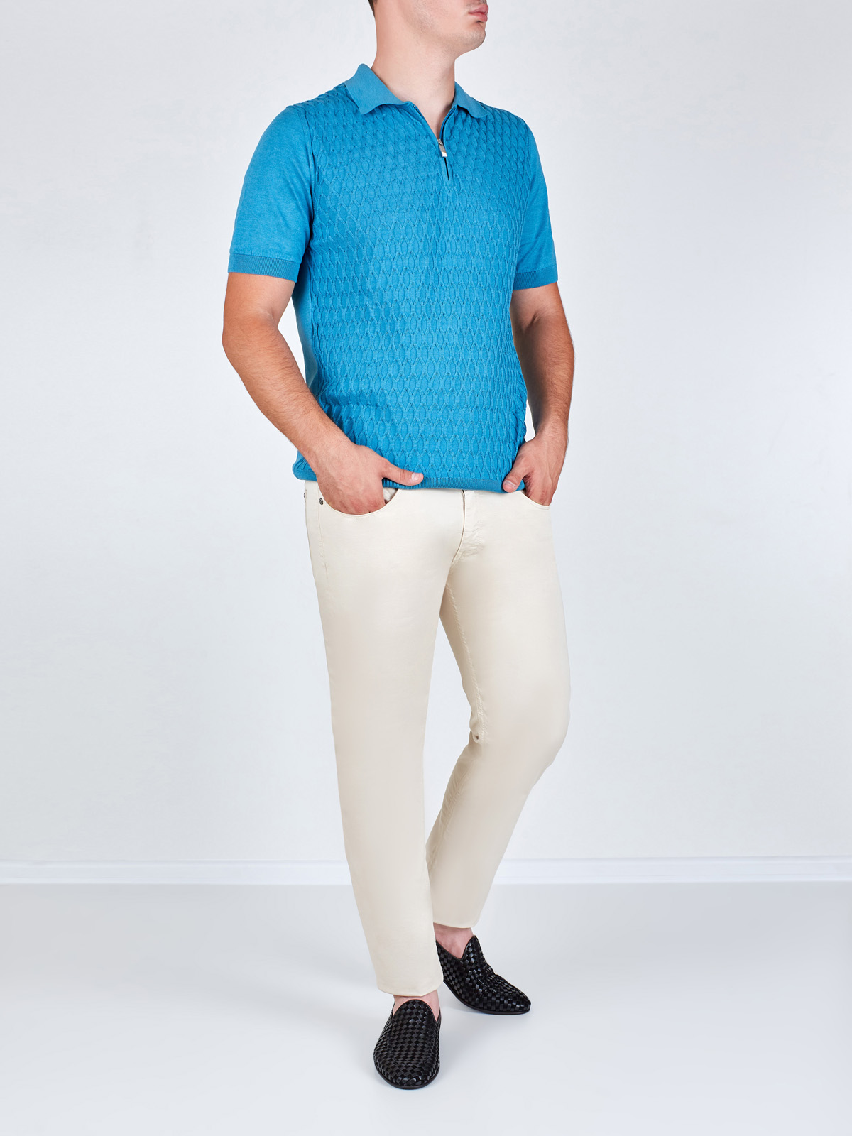 Хлопковые брюки прямого кроя с вышитой символикой и карманами LA MARTINA, цвет бежевый - фото 2