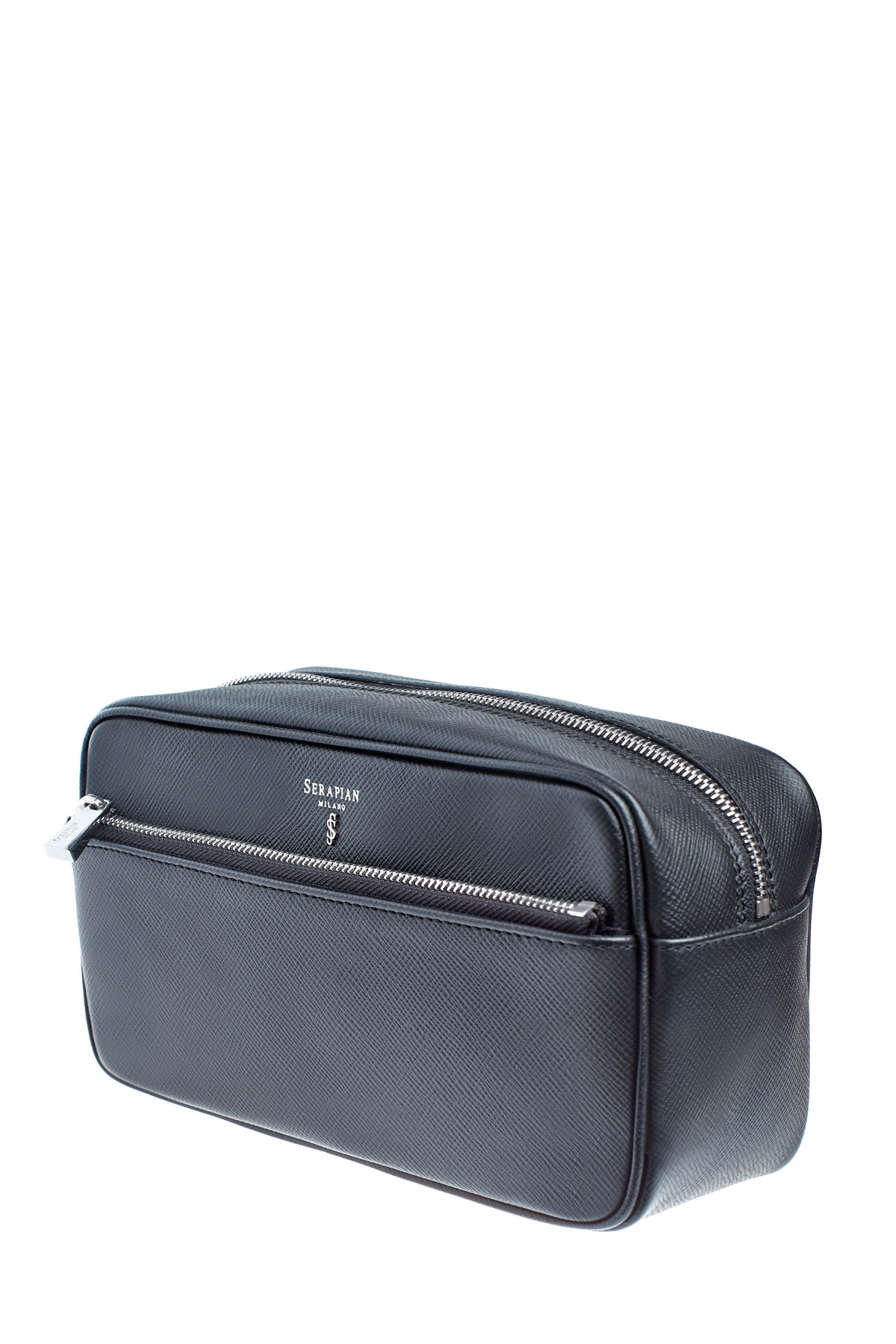 Кожаный несессер в классическом стиле с фирменным сафьяновым тиснением SERAPIAN, цвет черный, размер XS;S;M - фото 4