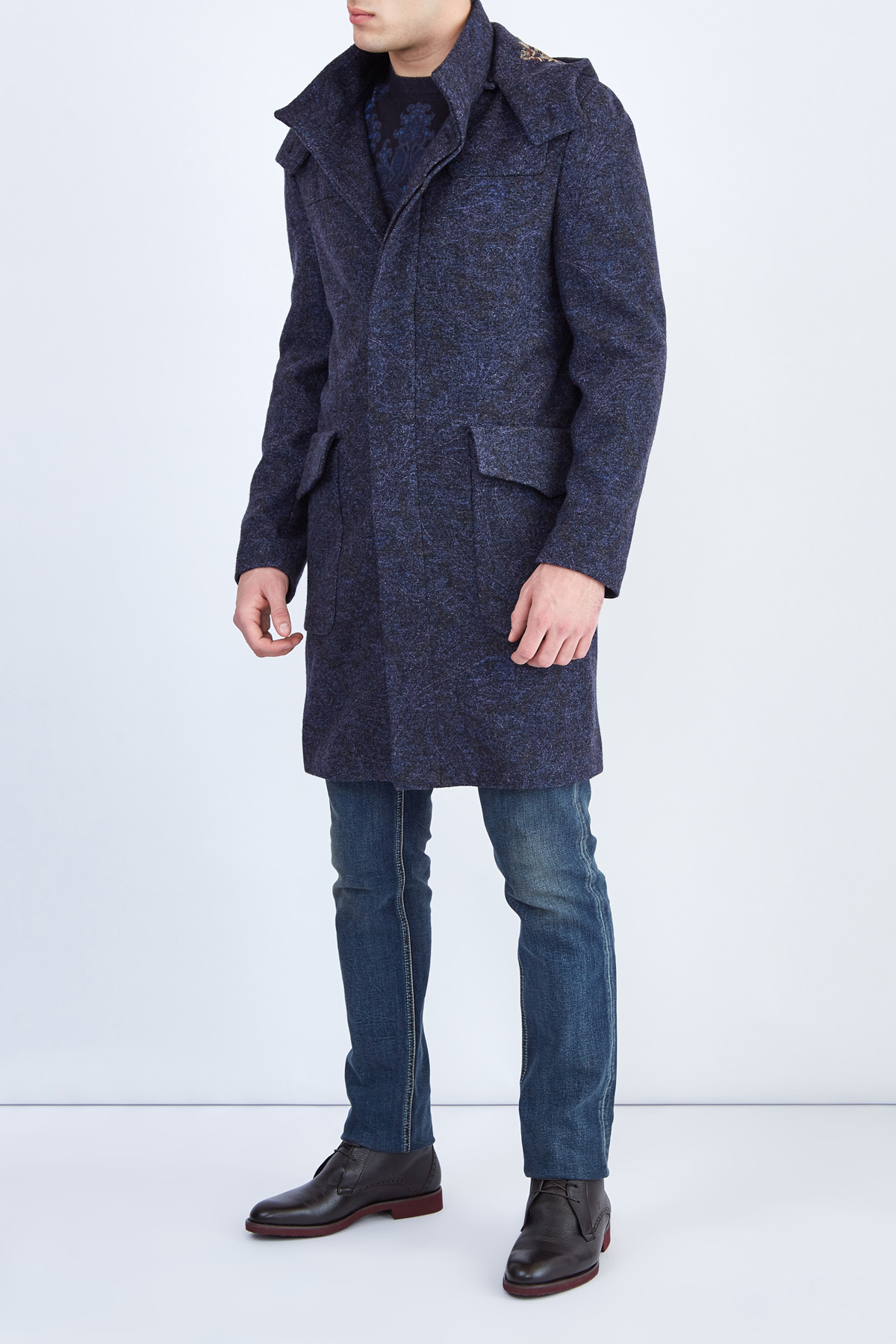 Шерстяное пальто с peach-эффектом и карманами ETRO, цвет синий, размер 46;48;54 - фото 2