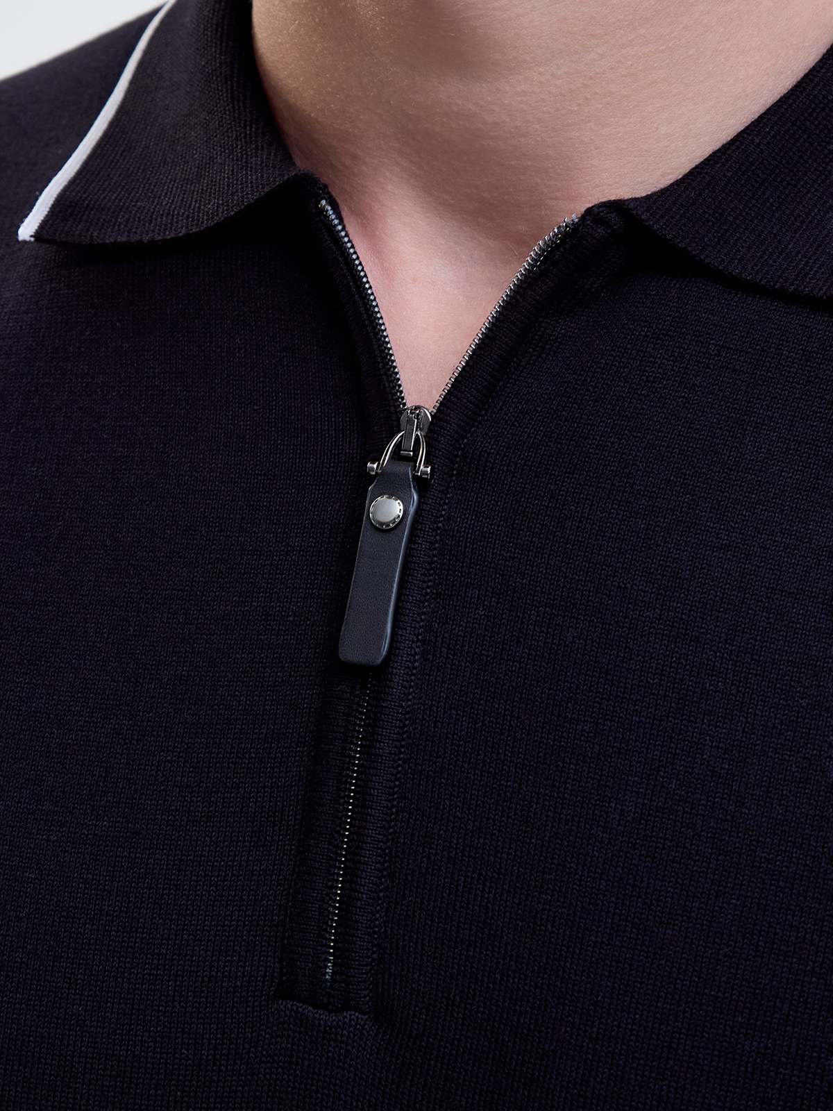 Джемпер-поло с контрастной окантовкой и кожаным пуллером CANALI, цвет черный, размер 50;52;54;56;58;60;62 - фото 5