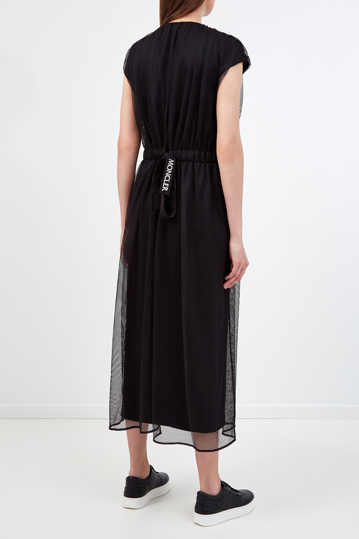 Двухслойное платье из хлопка и мембраны с разрезами по бокам MONCLER, цвет черный, размер 42 - фото 4