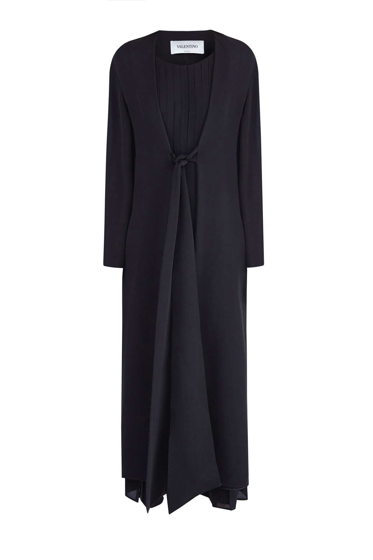 Плиссированное платье с верхним слоем-кейпом из гладкого шелка VALENTINO, цвет черный, размер 44 - фото 1