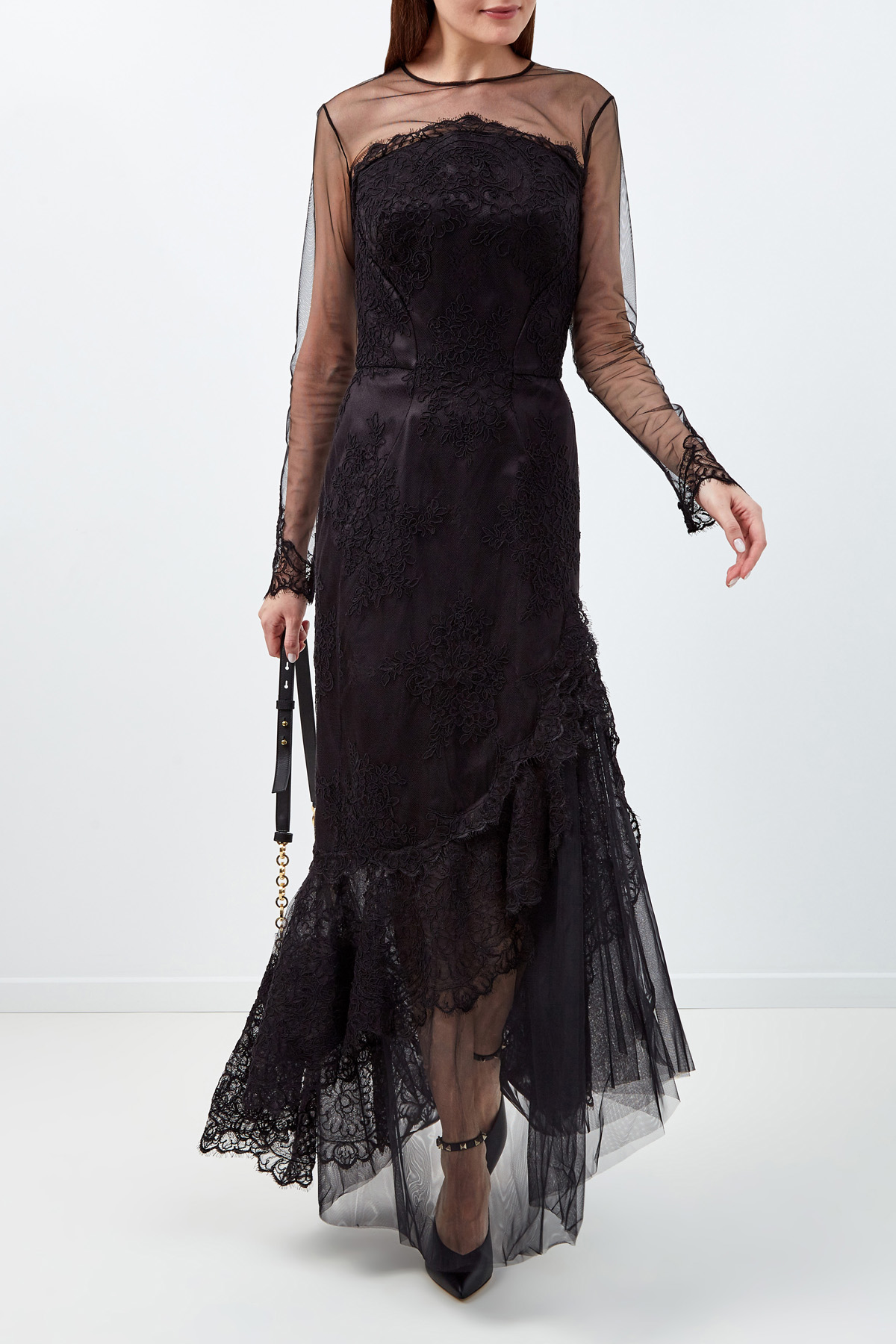 Платье ручной работы из вуали и атласа ERMANNO SCERVINO, цвет черный, размер 40 - фото 2
