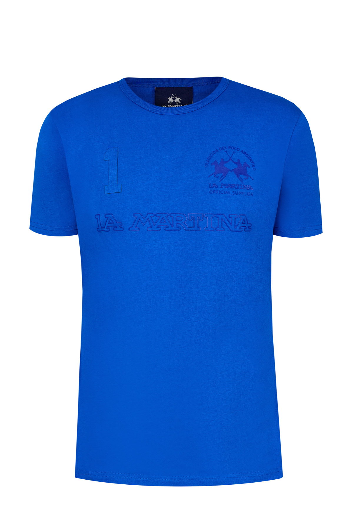 Хлопковая футболка в спортивном стиле из джерси с фактурным декором LA MARTINA, цвет синий - фото 1