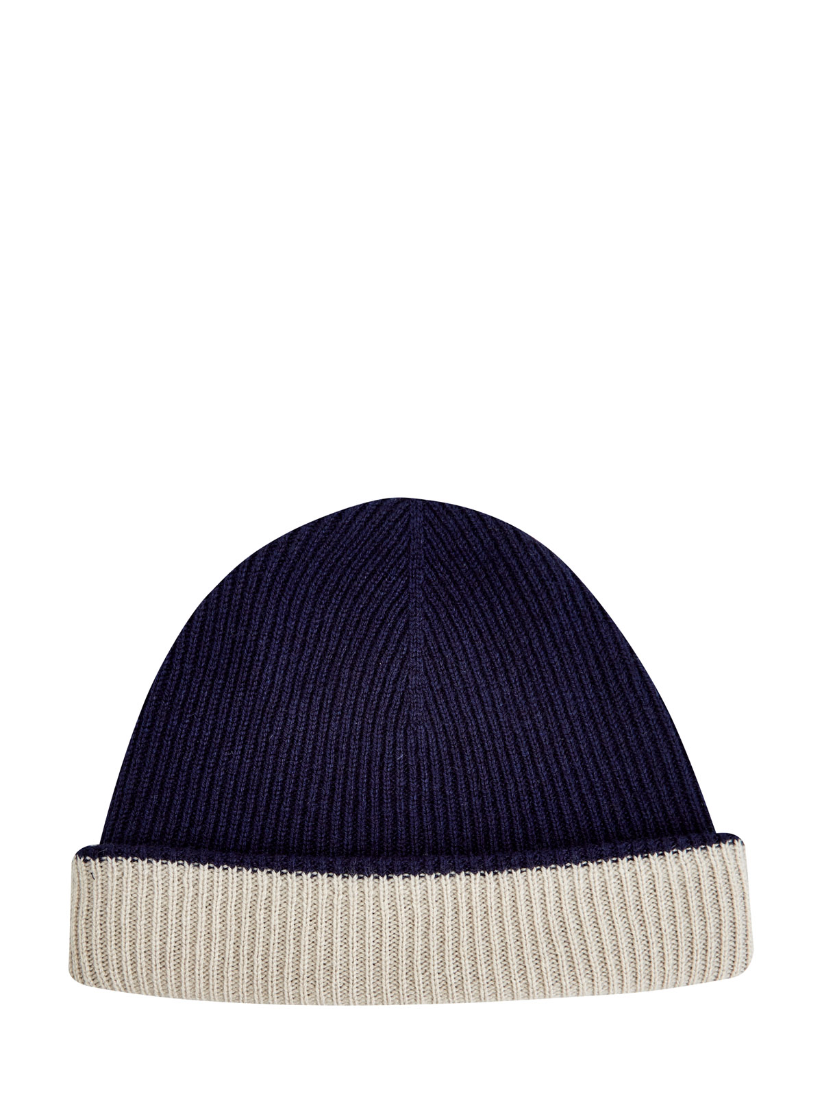 Кашемировая шапка с отворотом и контрастной окантовкой ELEVENTY, цвет синий, размер S;M - фото 2