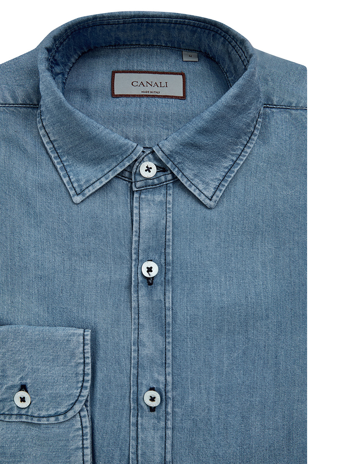 Рубашка ручной работы из тонкого лиоцелла с контрастной прострочкой CANALI, цвет синий, размер 48;50;52;54;56 - фото 2