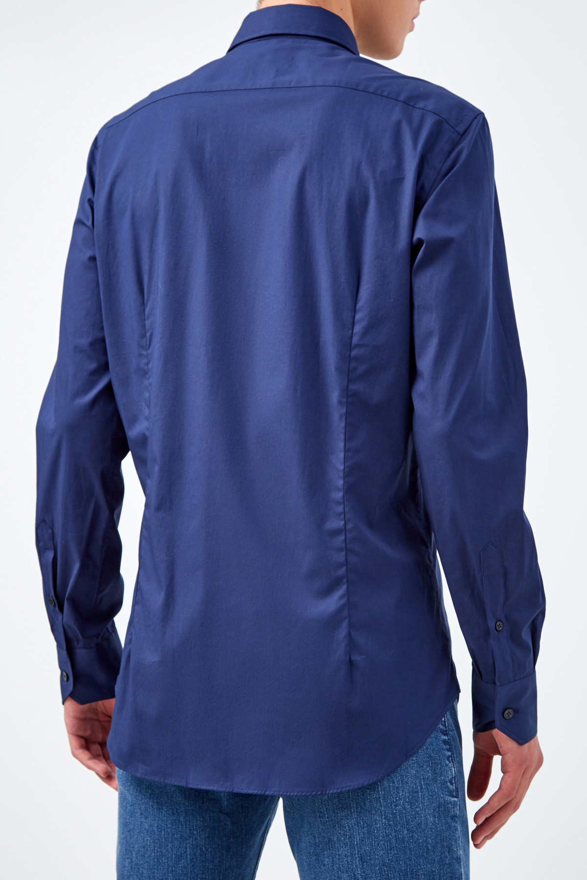 Однотонная приталенная рубашка из хлопка ETRO, цвет синий, размер 48;50;52 - фото 4