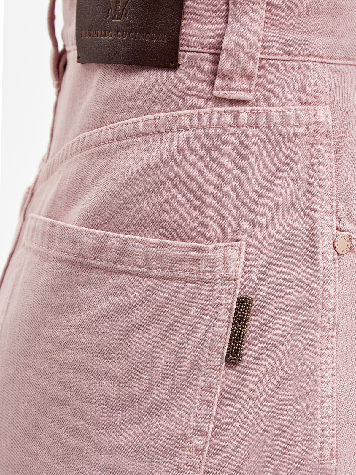 Расклешенные джинсы с нашивкой из кожи и деталью Мониль BRUNELLO CUCINELLI, цвет розовый, размер 46;40 - фото 4