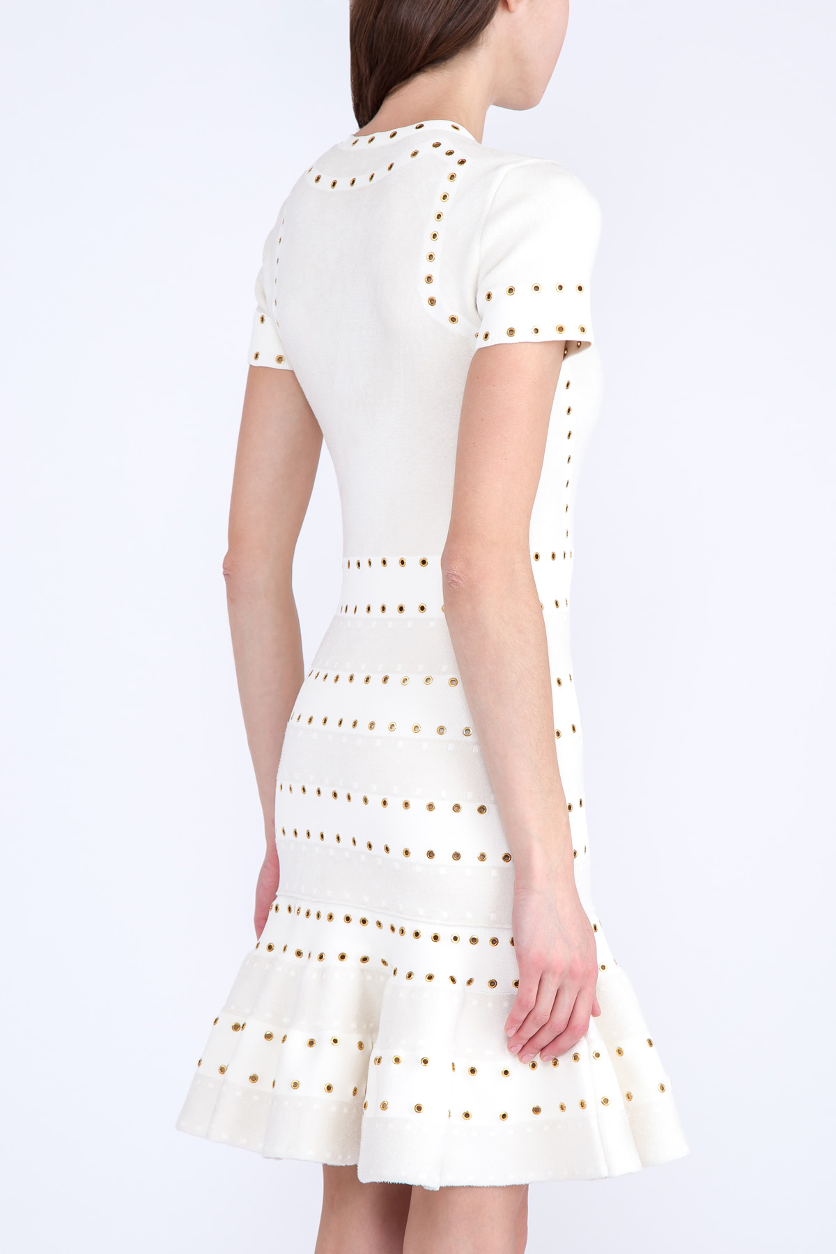 Платье приталенного кроя из бархатистой вискозы с декором люверсами ALEXANDER MCQUEEN, цвет белый, размер 42;44 - фото 4