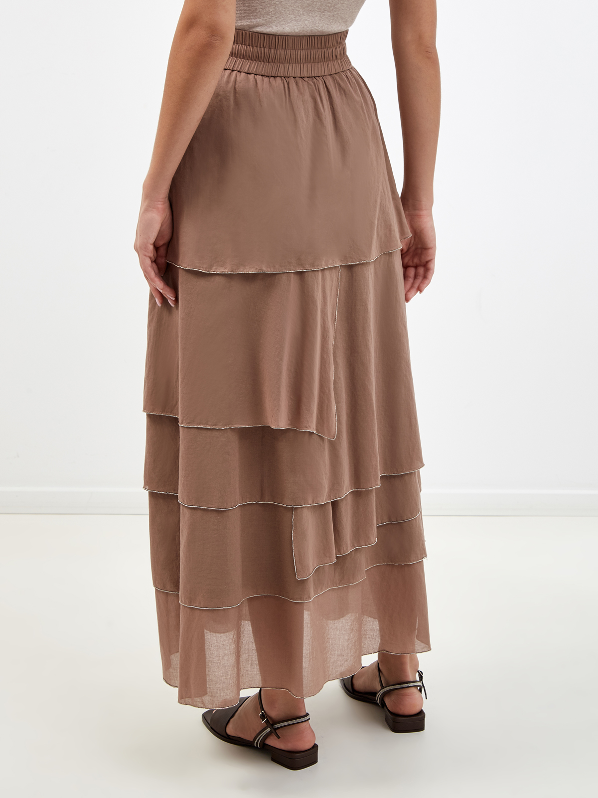 Воздушная юбка-миди из тонкого хлопка с цепочками PESERICO, цвет коричневый, размер 42;44;40 - фото 4