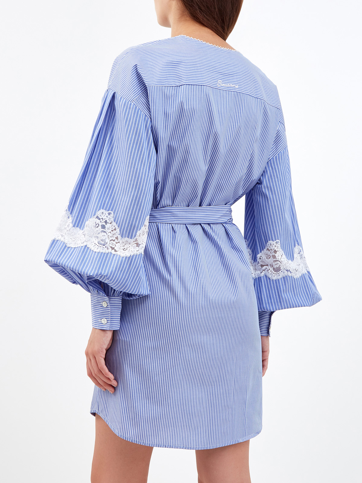 Платье в стиле кимоно из хлопкового поплина ERMANNO FIRENZE, цвет голубой, размер 38 - фото 4