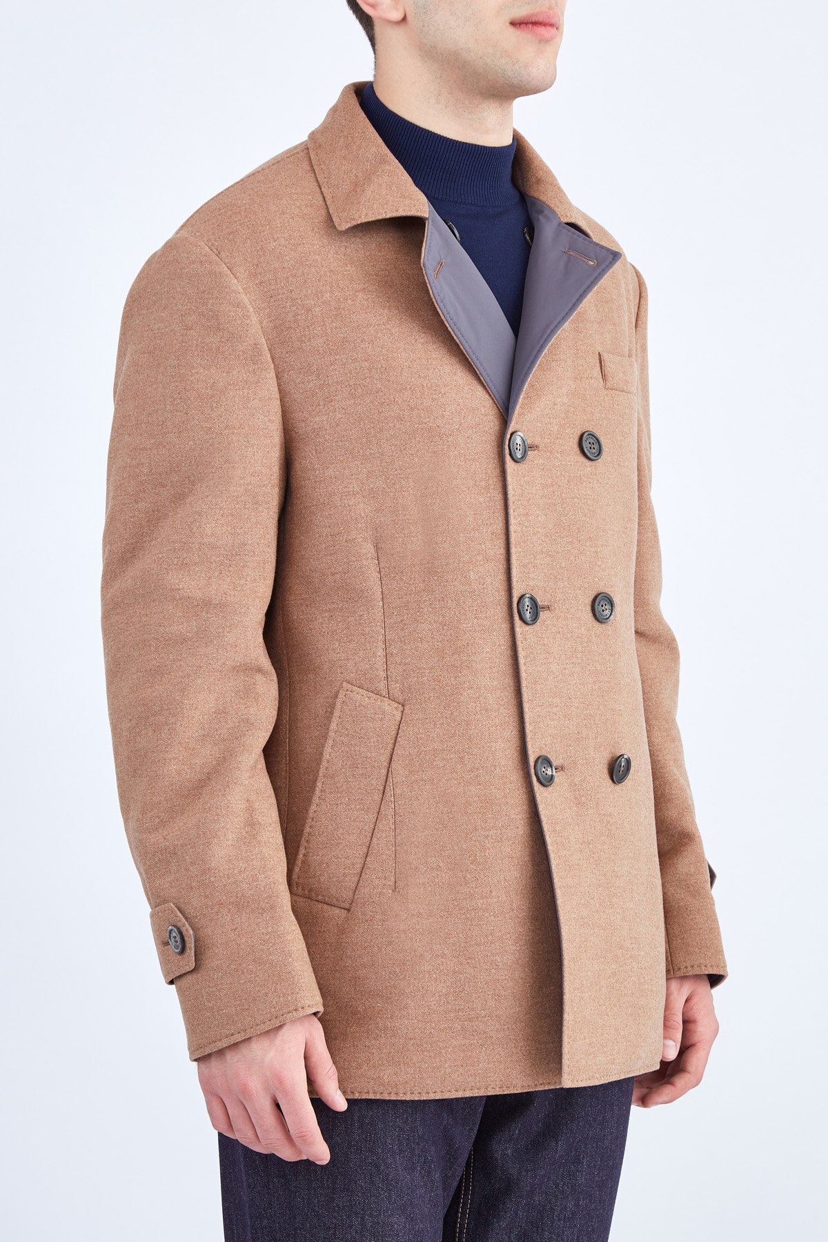 Двустороннее пальто из шерстяной фланели и нейлона Water Resist BRUNELLO CUCINELLI, цвет коричневый, размер 48;50 - фото 3