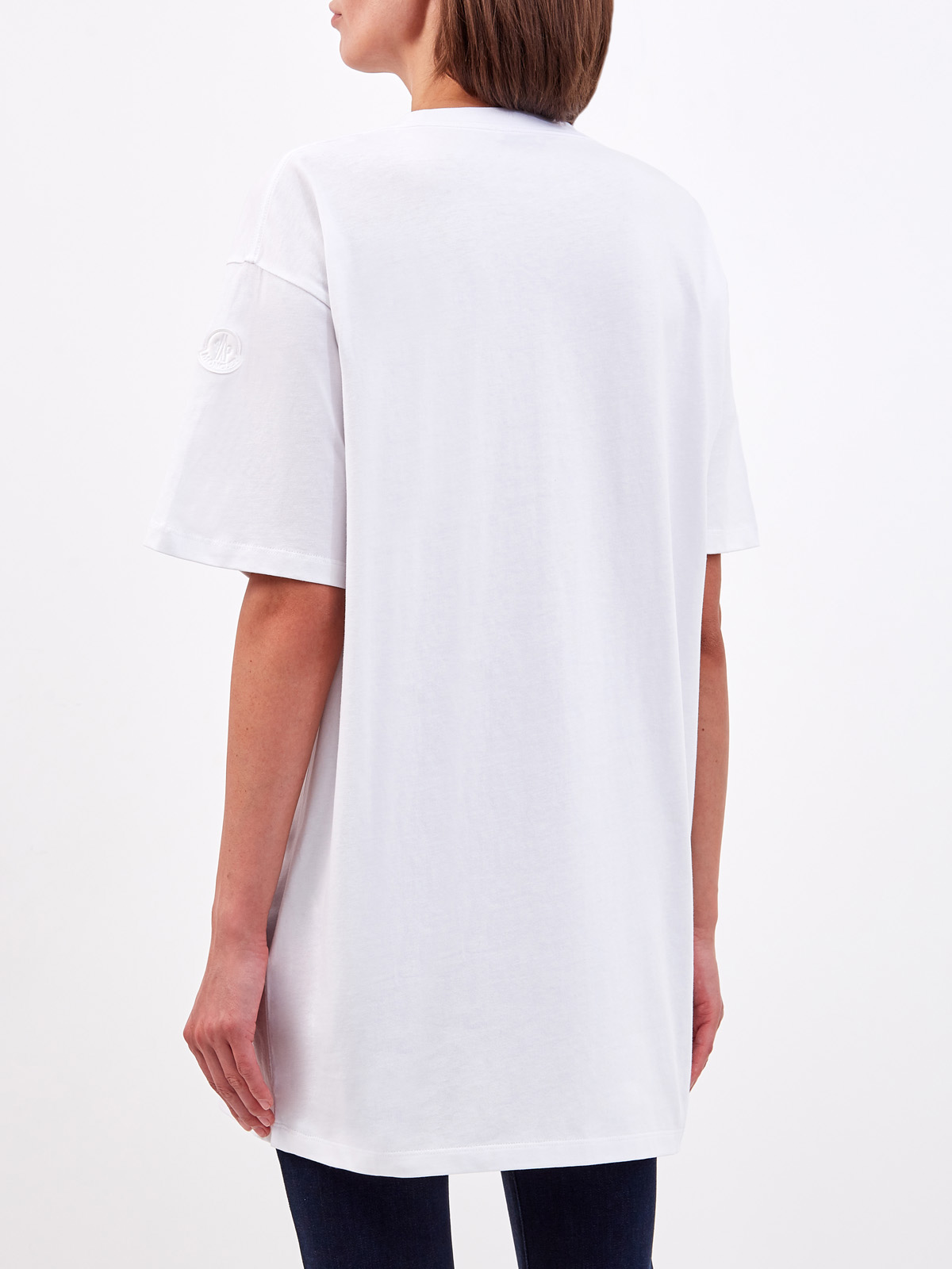 Удлиненная футболка с макро-принтом в технике аппликации MONCLER, цвет белый, размер L;XS - фото 4