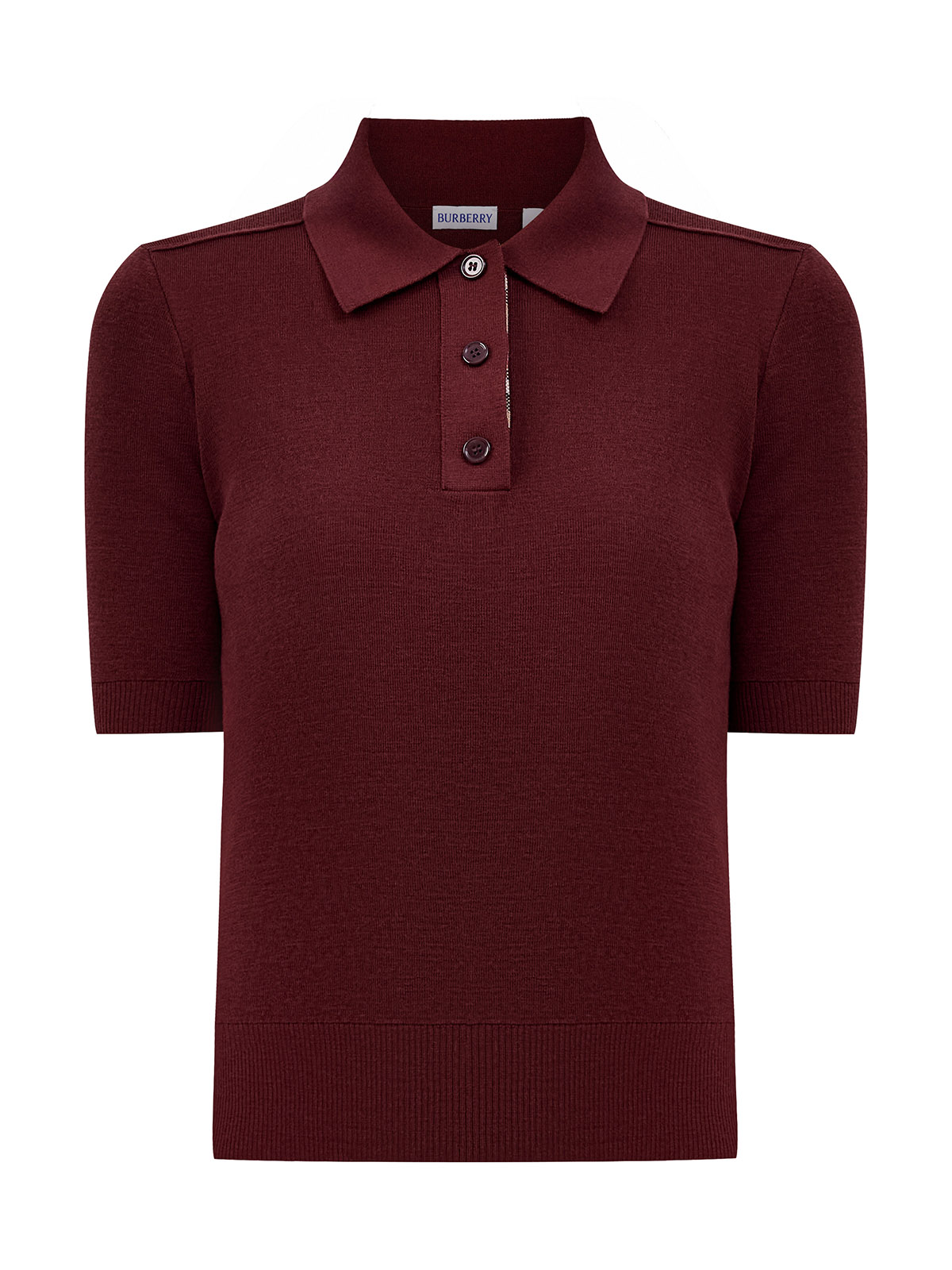 

Шерстяное поло с деталью в клетку Burberry Check, Бордовый, Шерстяное поло с деталью в клетку Burberry Check