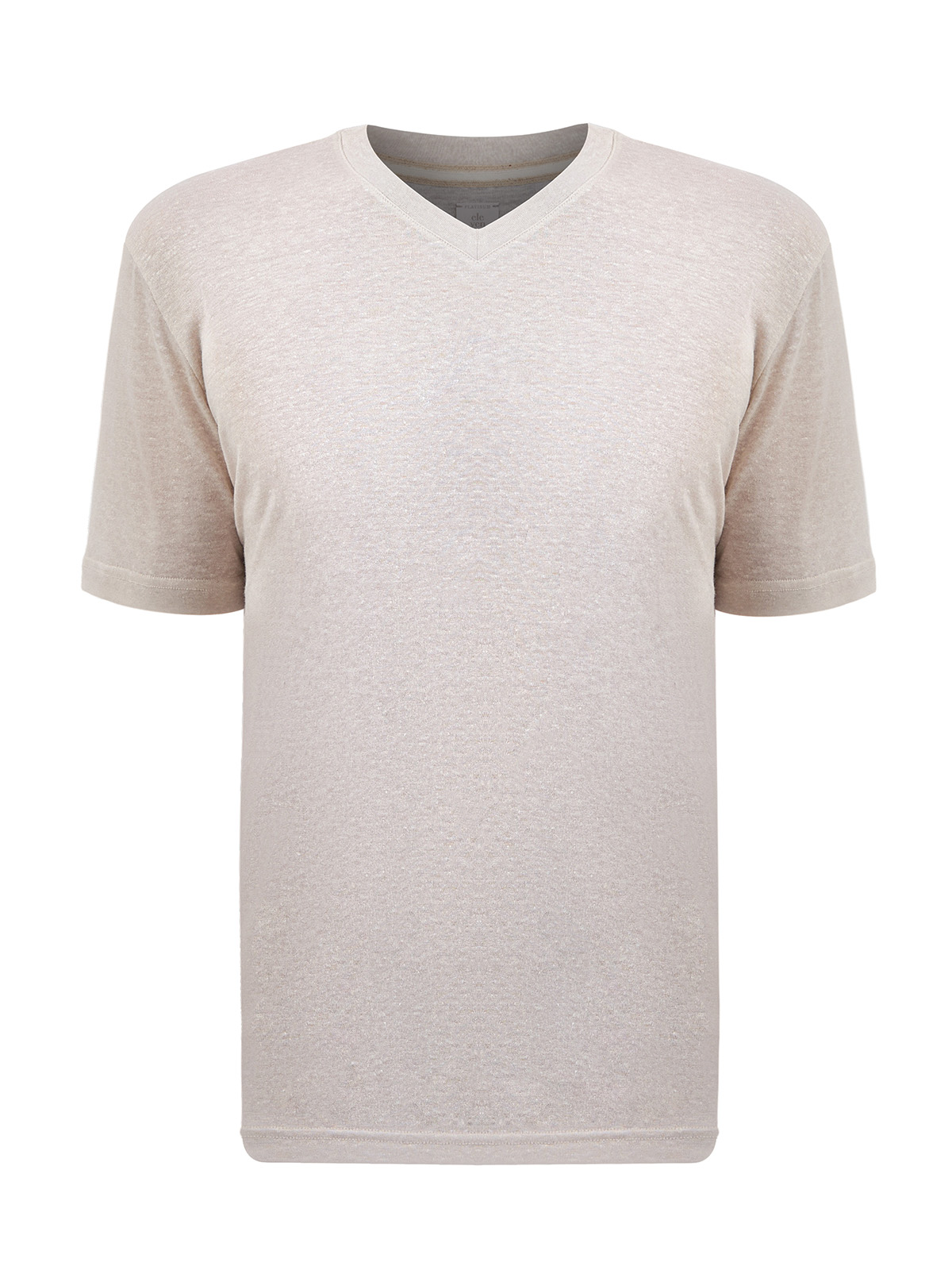 Легкая футболка с V-образным вырезом из меланжевого льна и хлопка ELEVENTY, цвет бежевый, размер 48;50;52;54