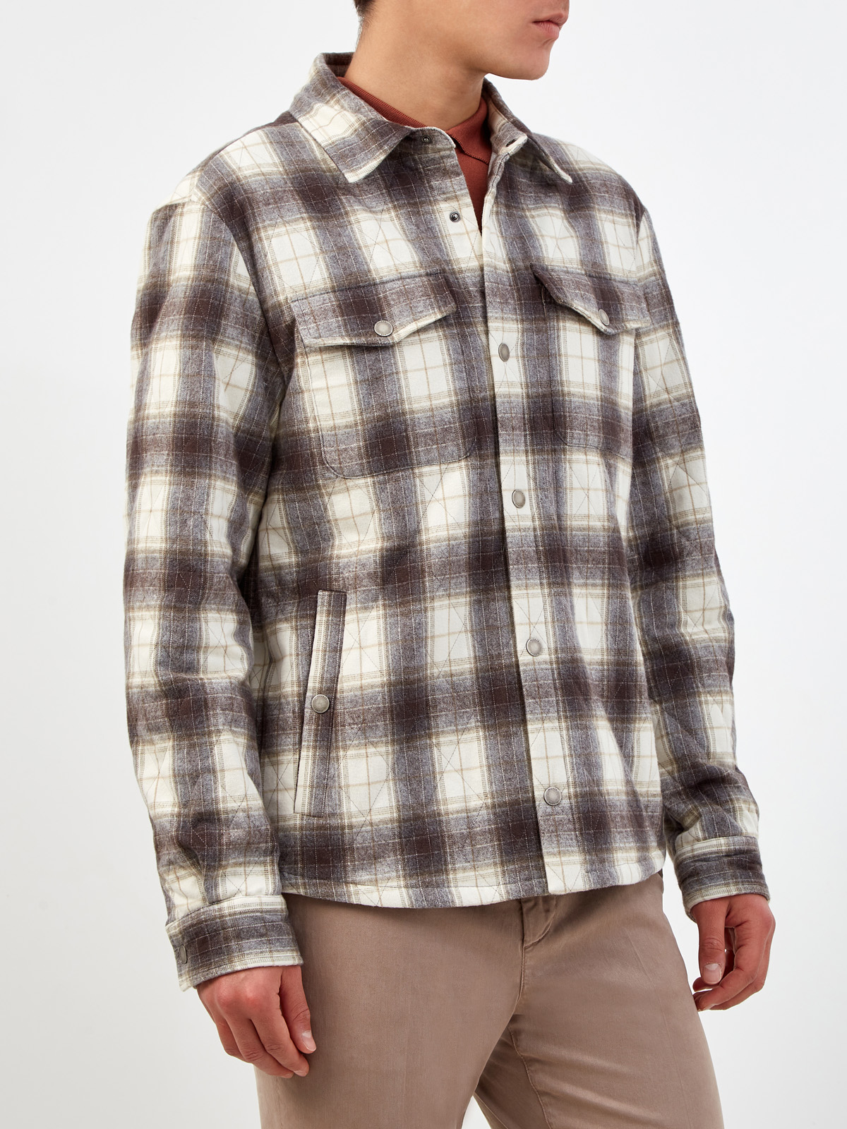 Куртка-рубашка из плотного хлопка с принтом в клетку PESERICO, цвет мульти, размер 48;50;52;54 - фото 3