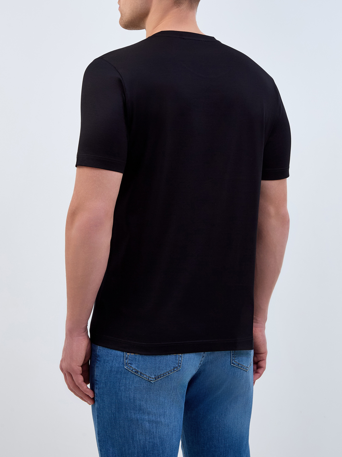 Однотонная футболка из хлопкового джерси с микро-логотипом в тон BERTOLO, цвет черный, размер 50;52;54;56;58;60;62;64 - фото 4