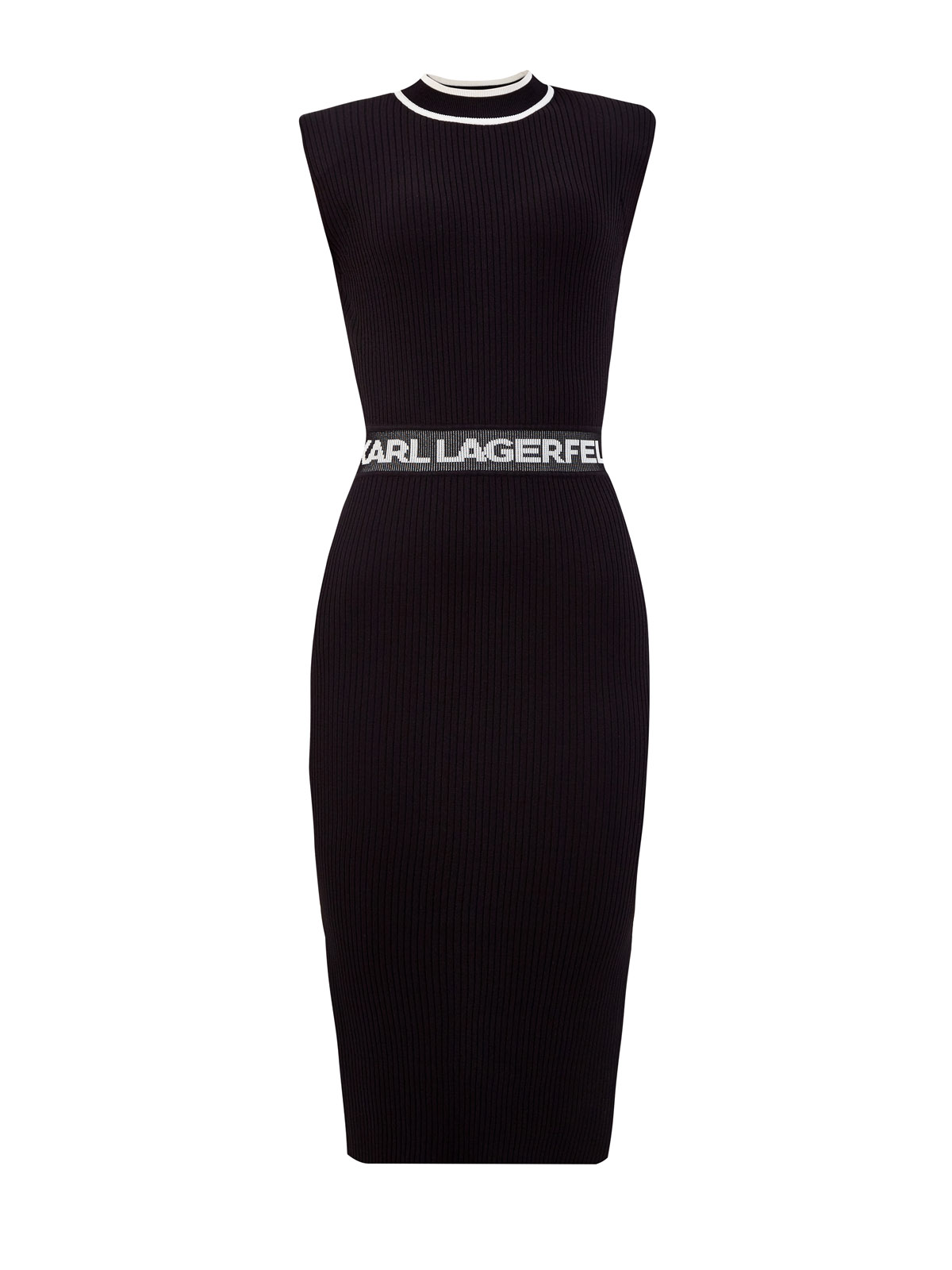 Платье-миди из эластичного трикотажа с поясом K/logo KARL LAGERFELD, цвет черный, размер XS;S;M Платье-миди из эластичного трикотажа с поясом K/logo - фото 1