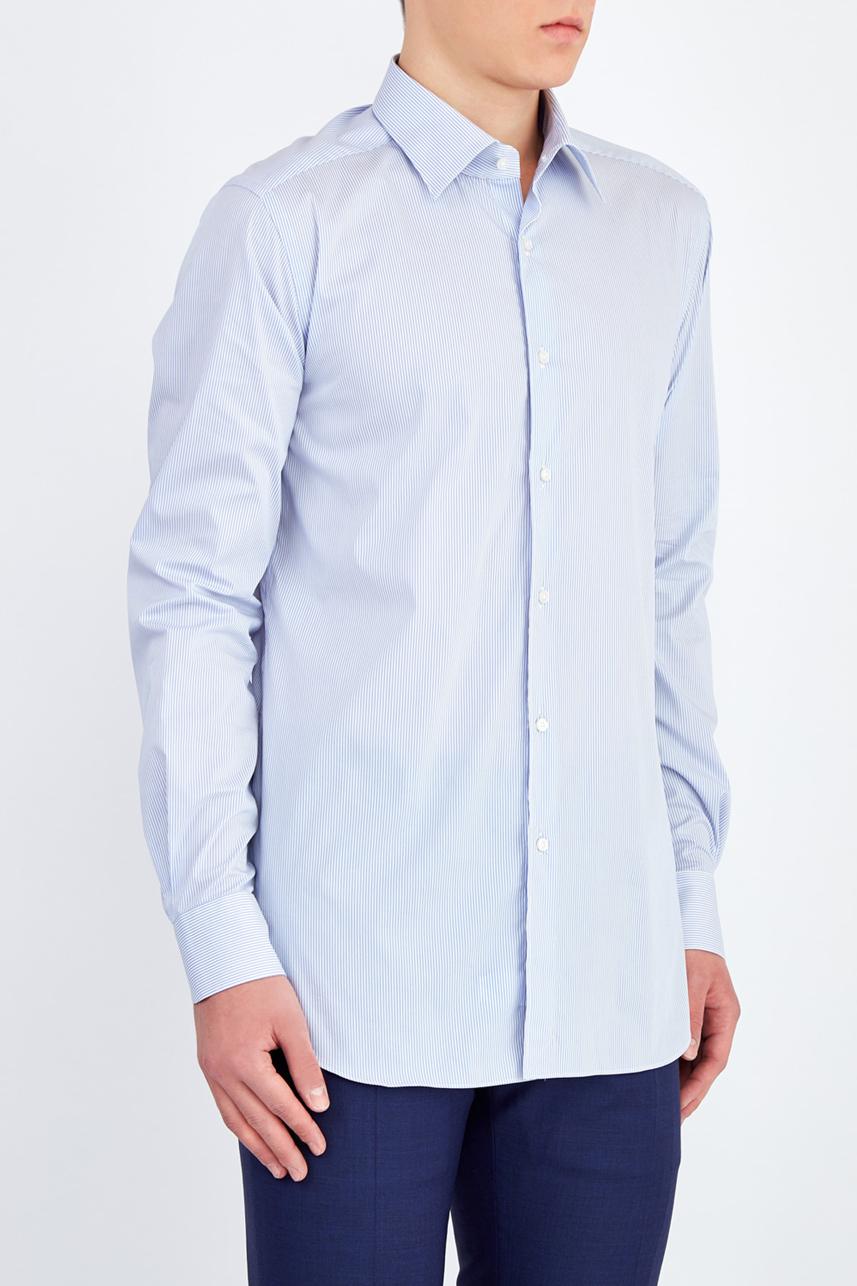 Рубашка из поплина в тонкую полоску комфортного кроя Tailor Fit XACUS, цвет голубой, размер 50;52;52 - фото 3