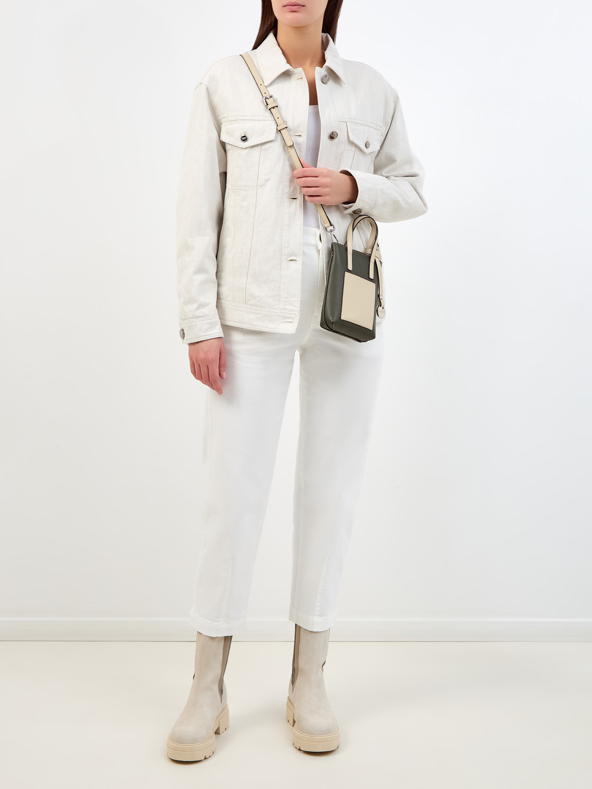 Куртка из окрашенного вручную денима с пуховым утеплителем MOORER, цвет белый, размер 38;42;44 - фото 2