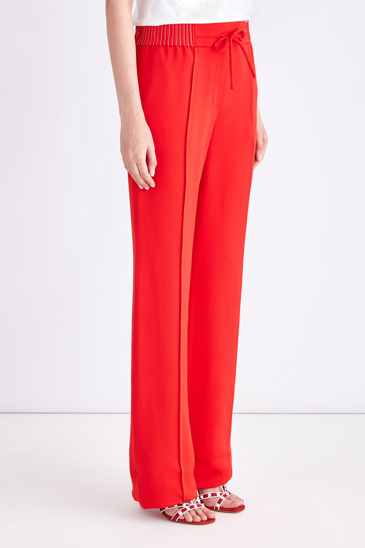 Широкие прямые брюки со стеганым поясом и прошитыми стрелками VALENTINO, цвет красный, размер 38;40;42 - фото 3