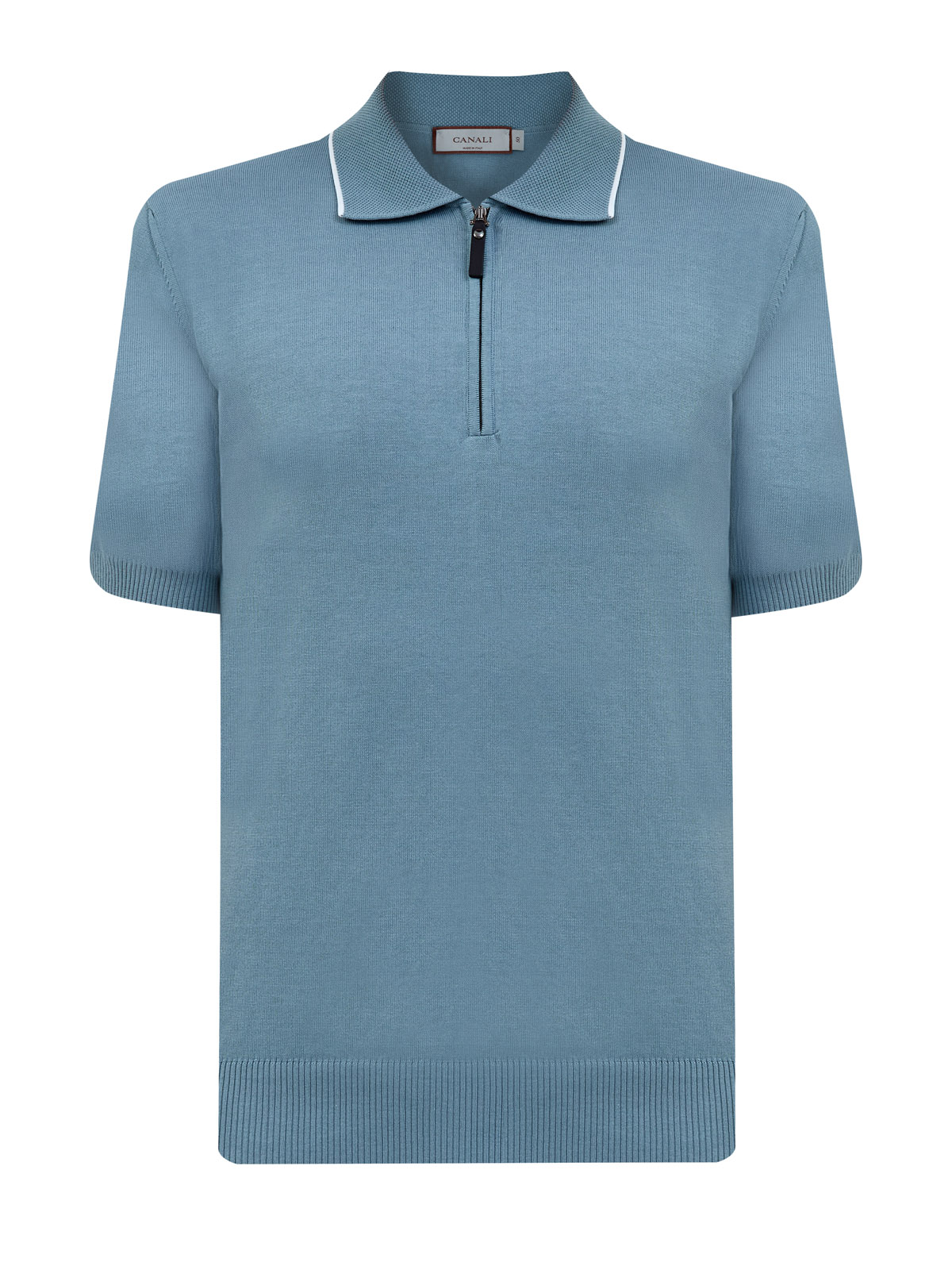 

Хлопковое поло с застежкой на молнию и контрастным кантом, Голубой, Хлопковое поло с застежкой на молнию и контрастным кантом